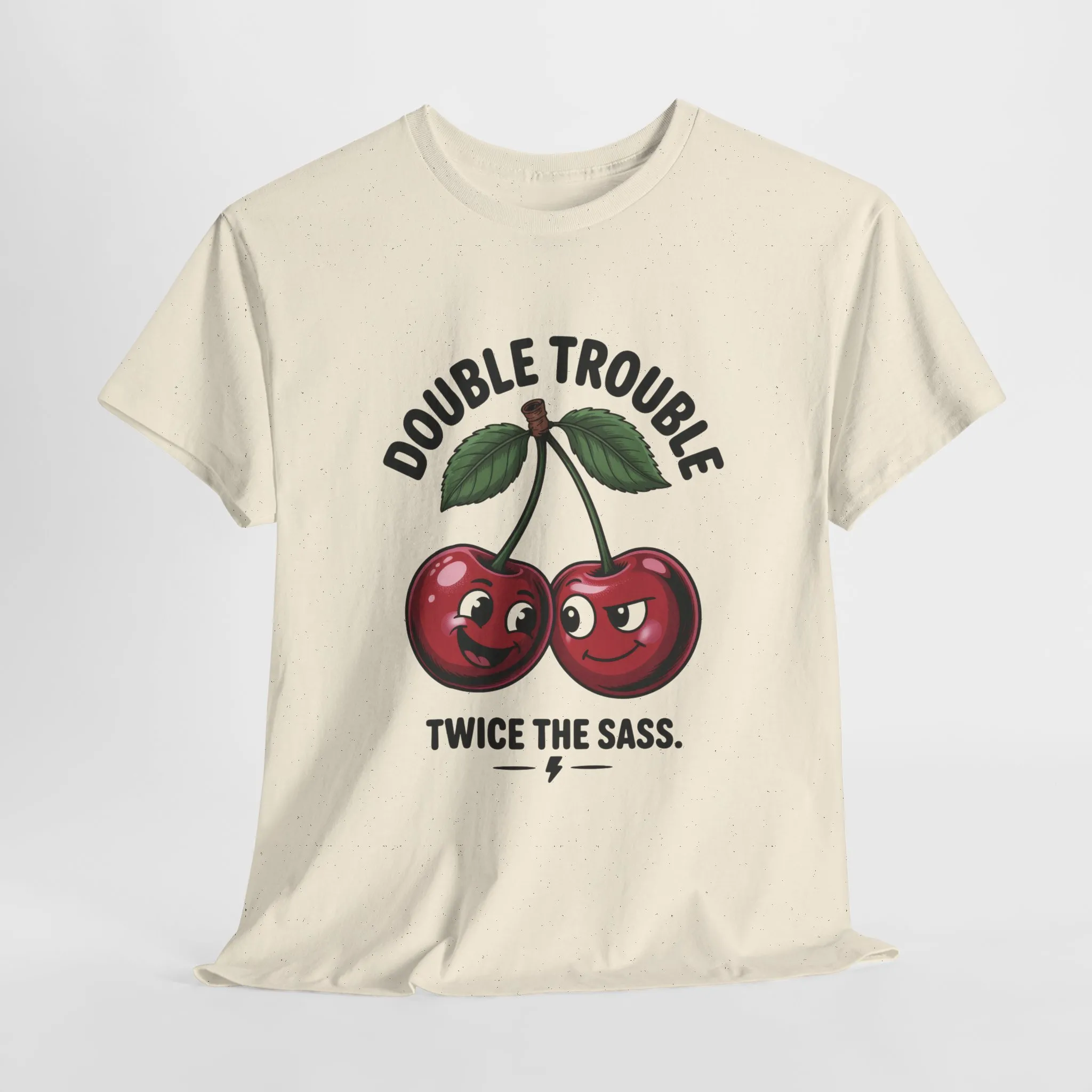 Double Trouble Cherry Graphic Tee, Funny Cute Womens T-Shirt, Twice the Sass Quote Shirt, Sassy Cherry Cartoon Gift - Image 10