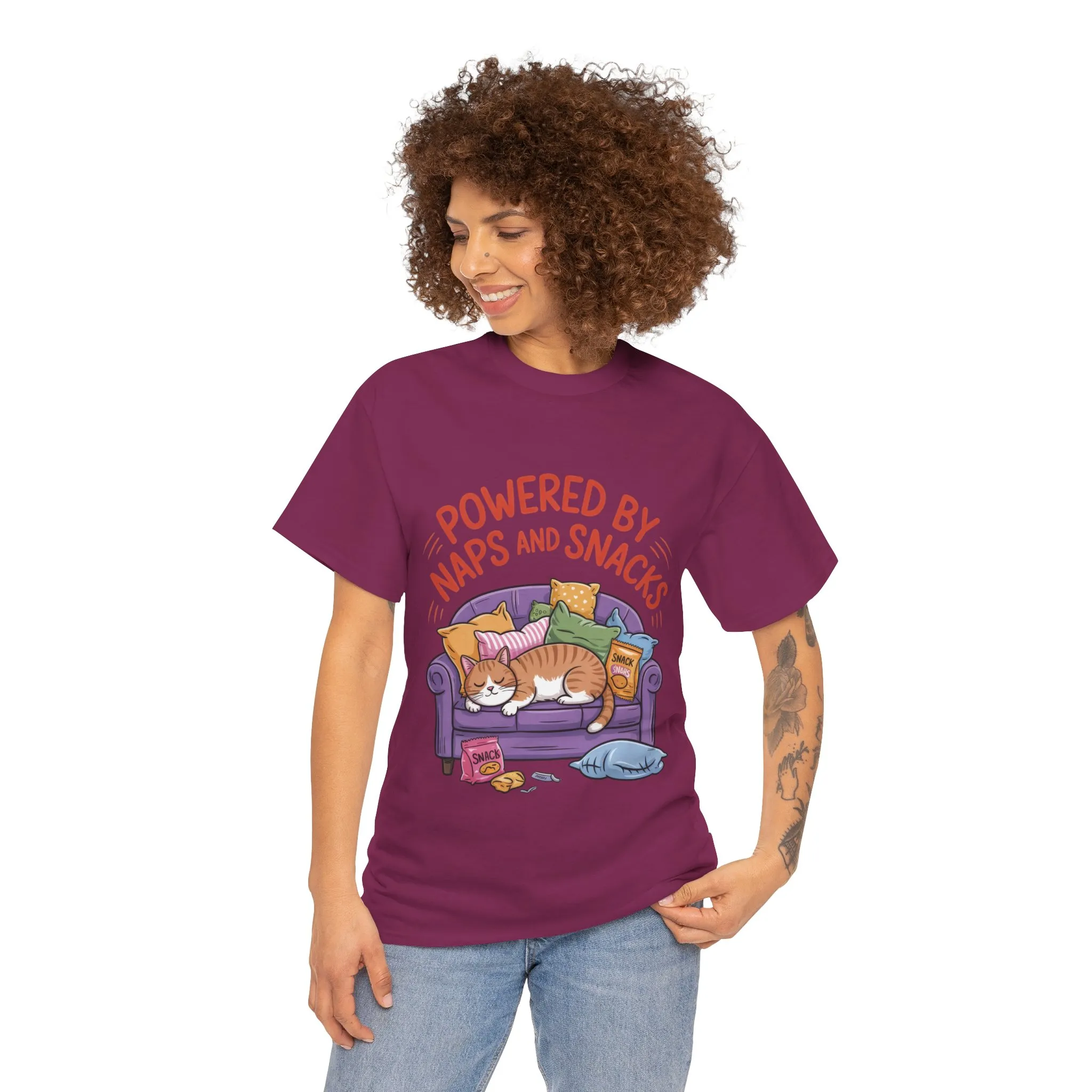 Powered by Naps and Snacks Cat T-Shirt, Funny Lazy Cat Lover Womens Tee, Cute Humor Shirt, Cozy Gift for Her, Cozy Cat Lover T-Shirt - Image 29