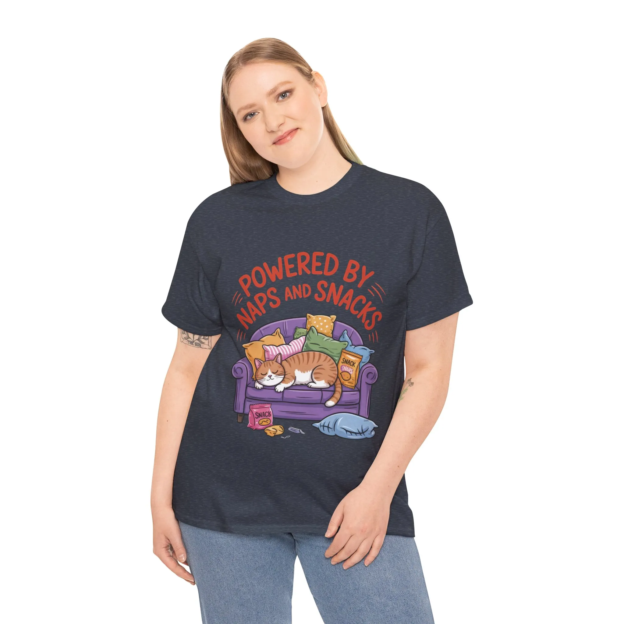 Powered by Naps and Snacks Cat T-Shirt, Funny Lazy Cat Lover Womens Tee, Cute Humor Shirt, Cozy Gift for Her, Cozy Cat Lover T-Shirt - Image 36