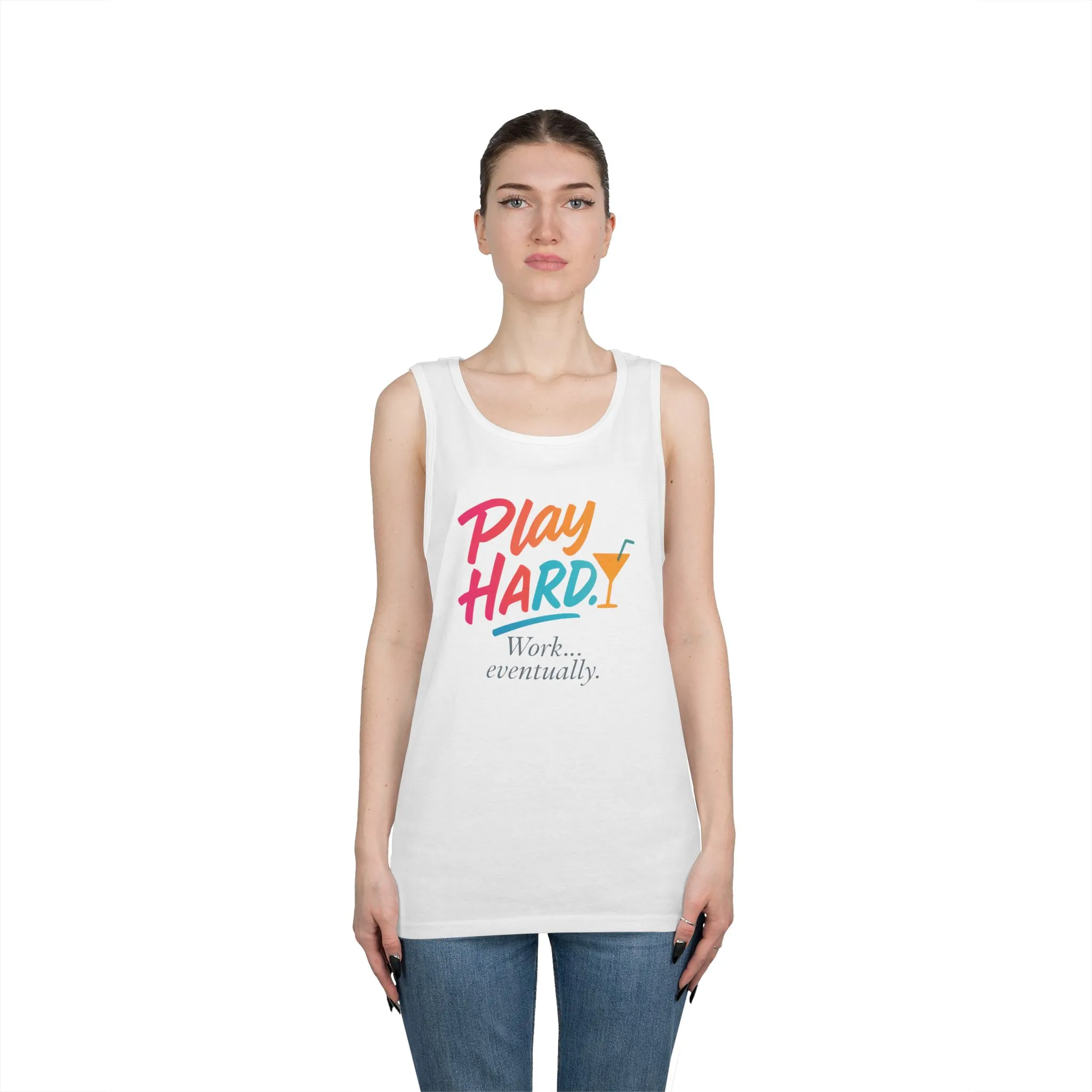 Play Hard, Work Eventually Tank Top, Womens Cotton Tank, Summer Apparel, Casual Wear, Gift for Him/Her, Beach Ready - Image 4