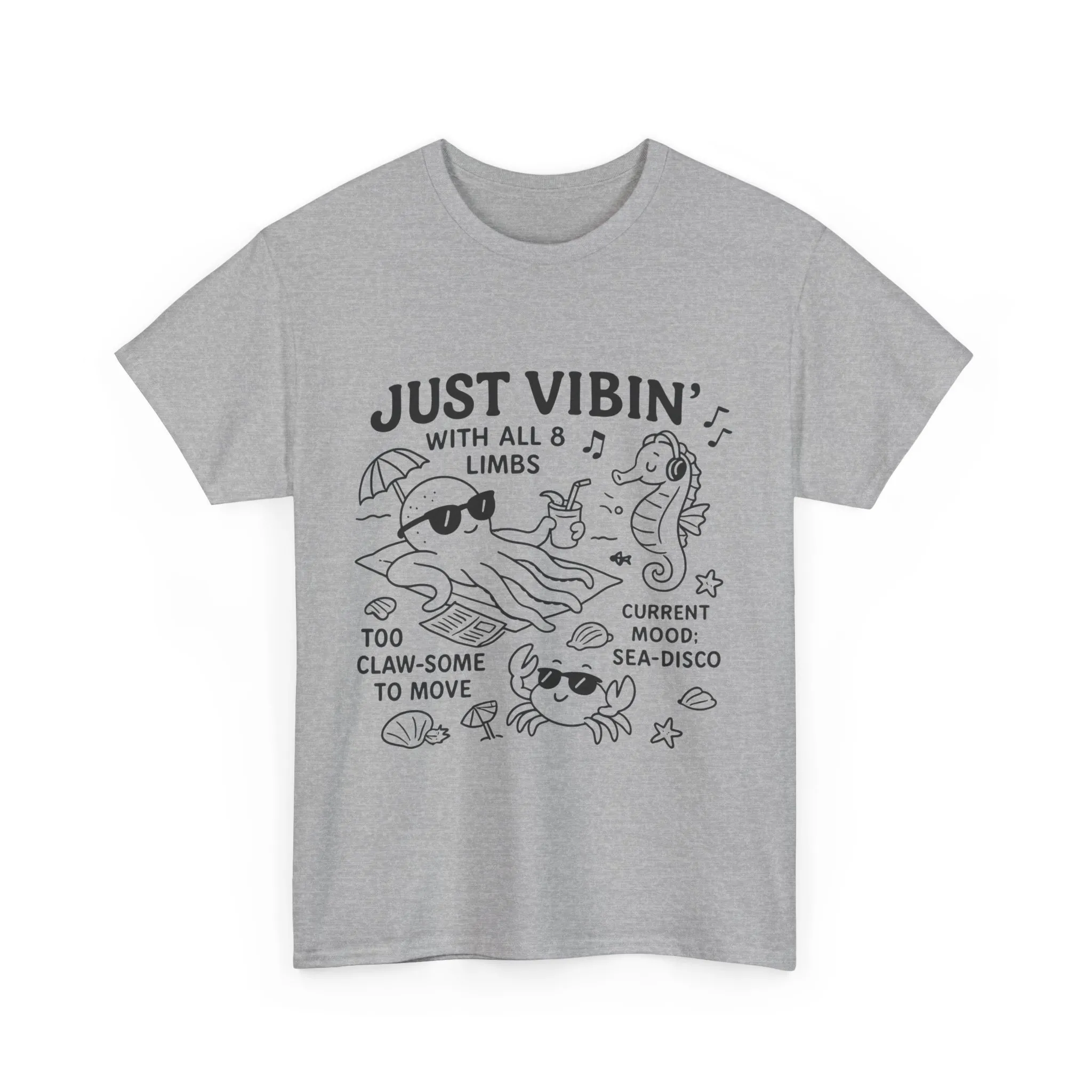 Just Vibin Womens T-Shirt, Cute Octopus & Sea Animals Graphic Tee, Funny Sea Disco Summer Shirt, Beach Vibes Gift for Her, Ocean Theme - Image 13