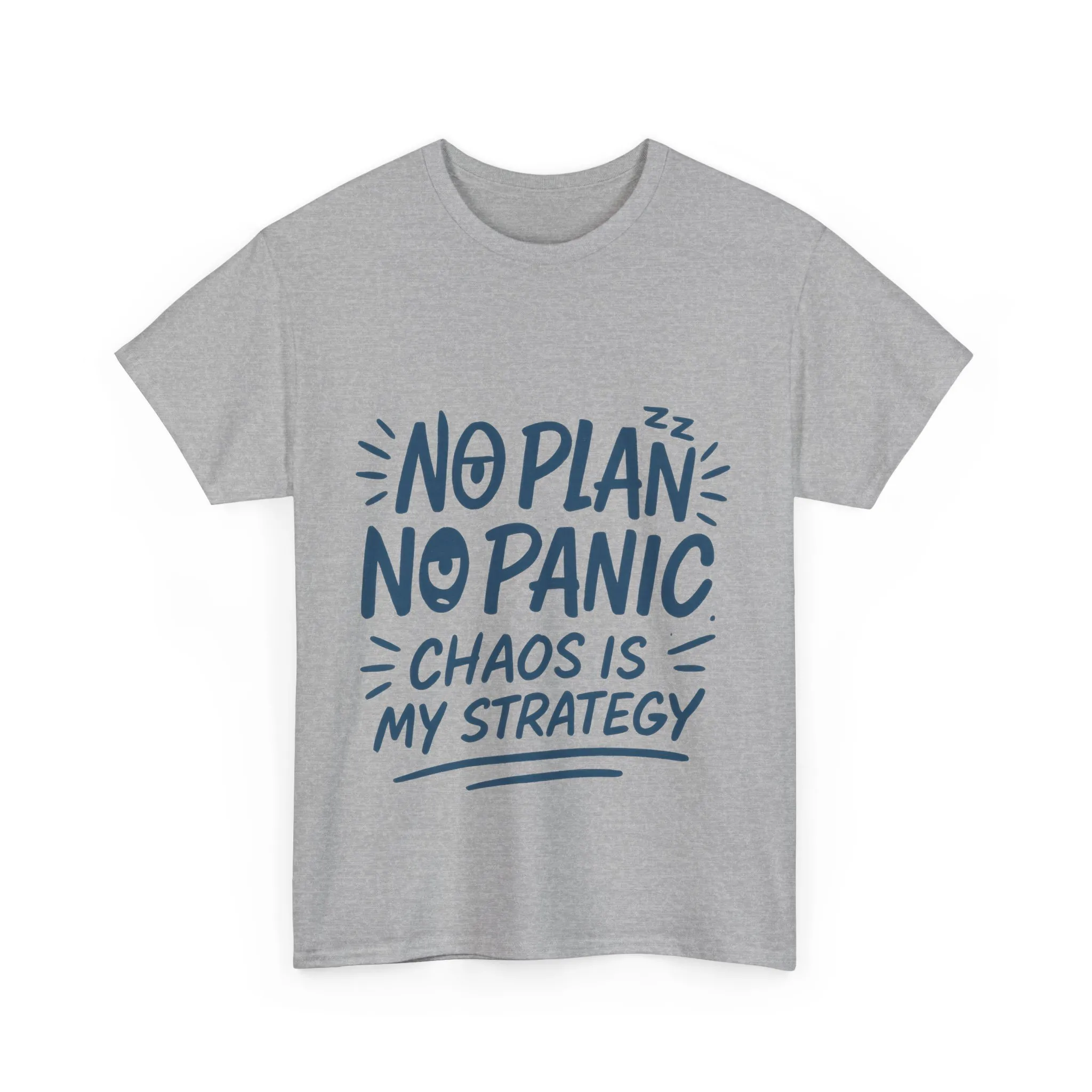 Funny Chaos Quote Mens T-Shirt, No Plan No Panic Humor Shirt, Casual Graphic Tee Gift for Him, Relaxed Fit - Image 2