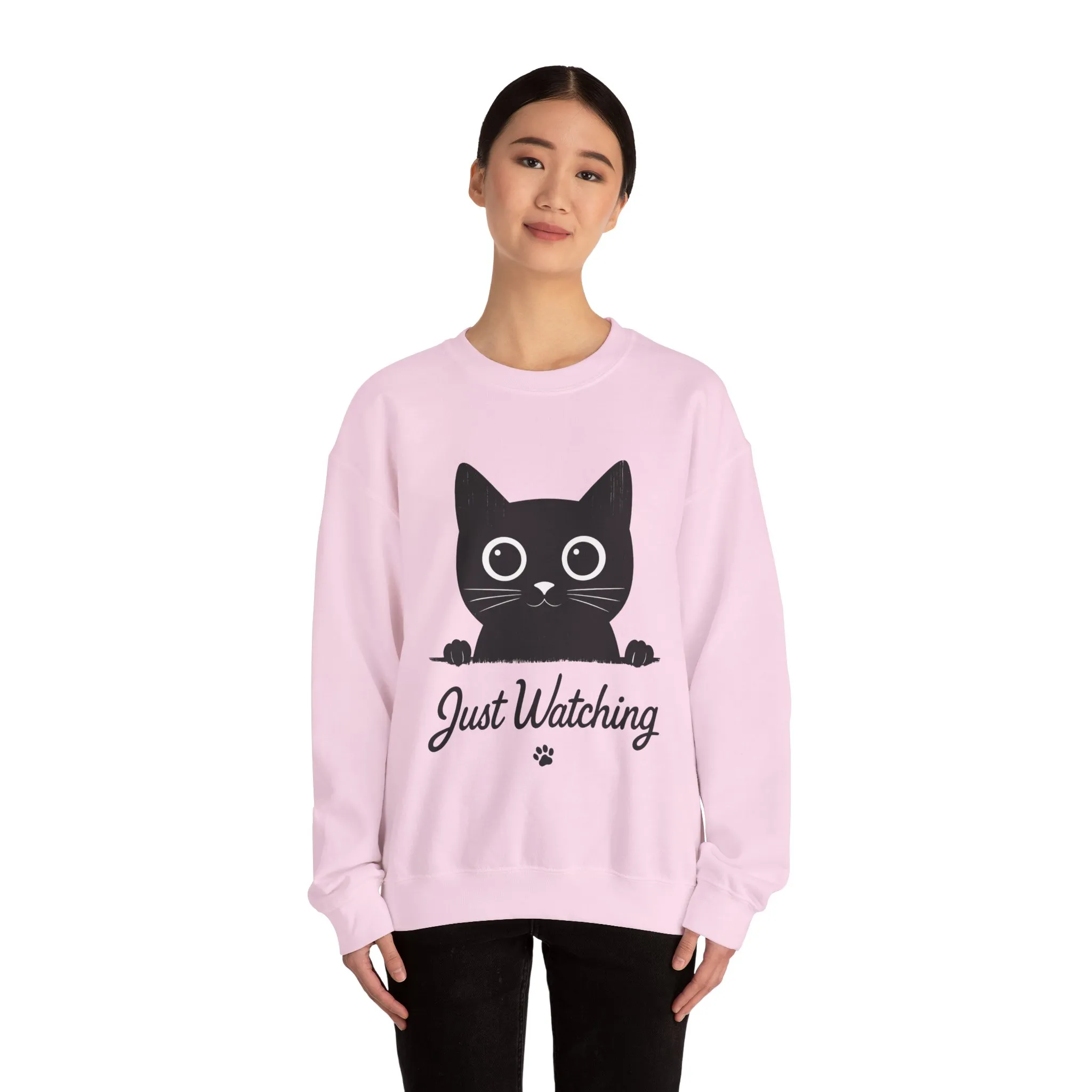 Funny Black Cat Womens Crewneck Sweatshirt - Just Watching Minimalist Kitty Pullover - Cozy Cat Lover Gift, Pet Owner Apparel - Image 23