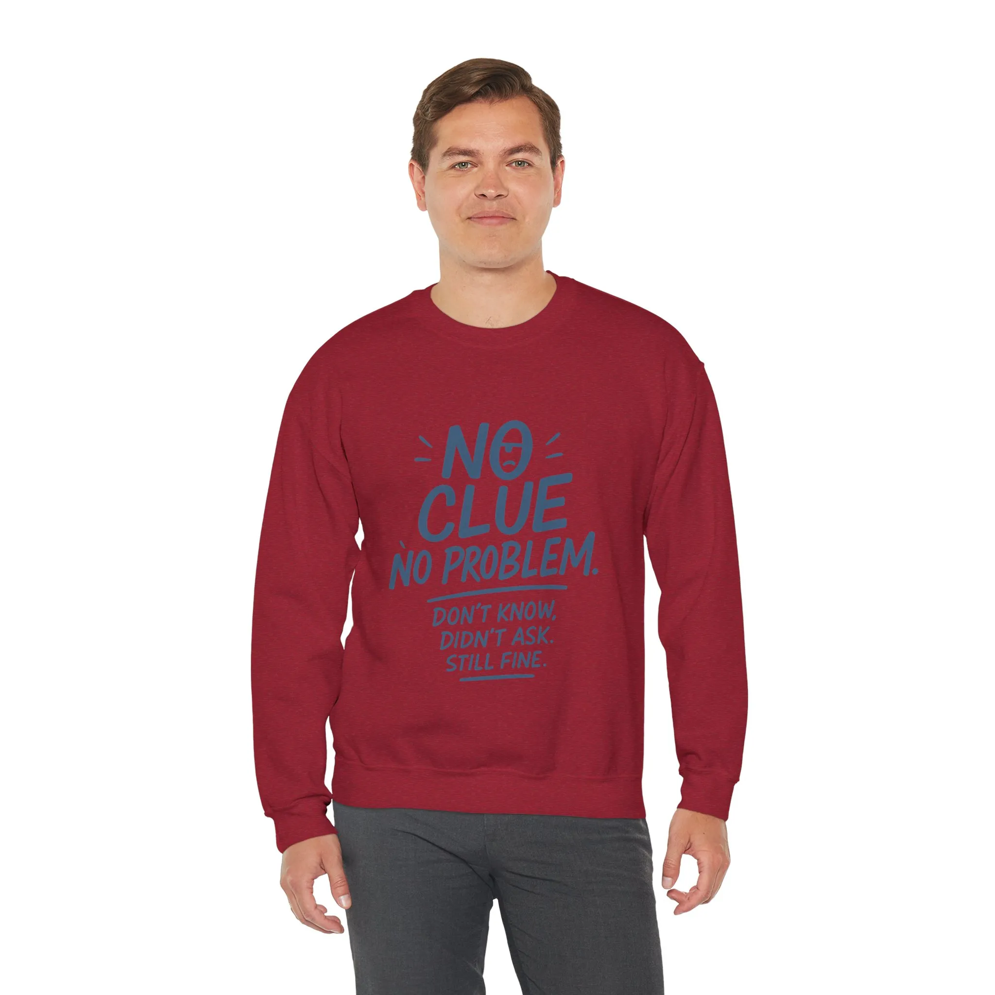 Funny Mens Crewneck Sweatshirt, No Clue No Problem Quote, Dont Know Didnt Ask, Cozy Relaxed Fit Pullover, Funny Casual Pullover - Image 27