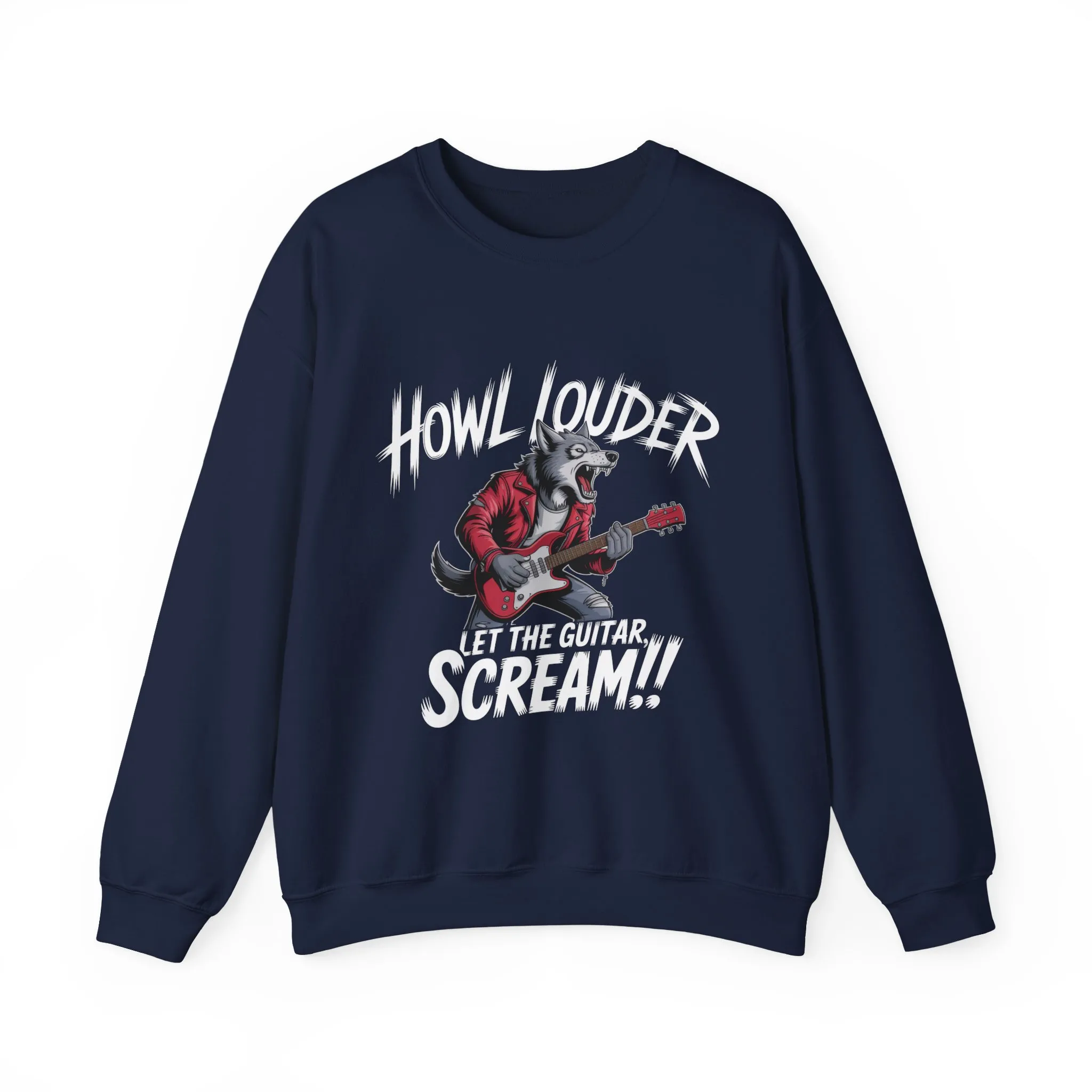 Howl Louder Wolf Sweatshirt, Let The Guitar Scream Pullover, Rock Guitar Animal Hoodie, Rocking Wolf Crewneck Sweatshirt, Music Lover Gift - Image 25