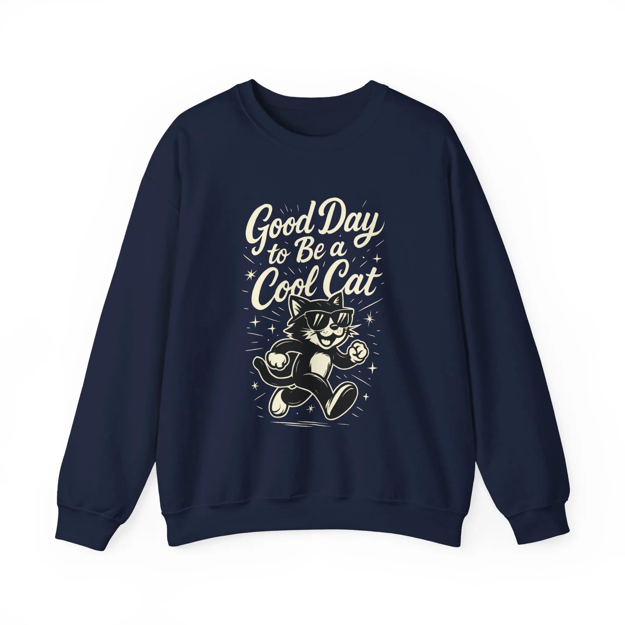 Funny Cool Cat Womens Crewneck Sweatshirt - Good Day to Be a Cool Cat Retro Kitty Pullover - Cute Cat Lover Sweater - Image 16