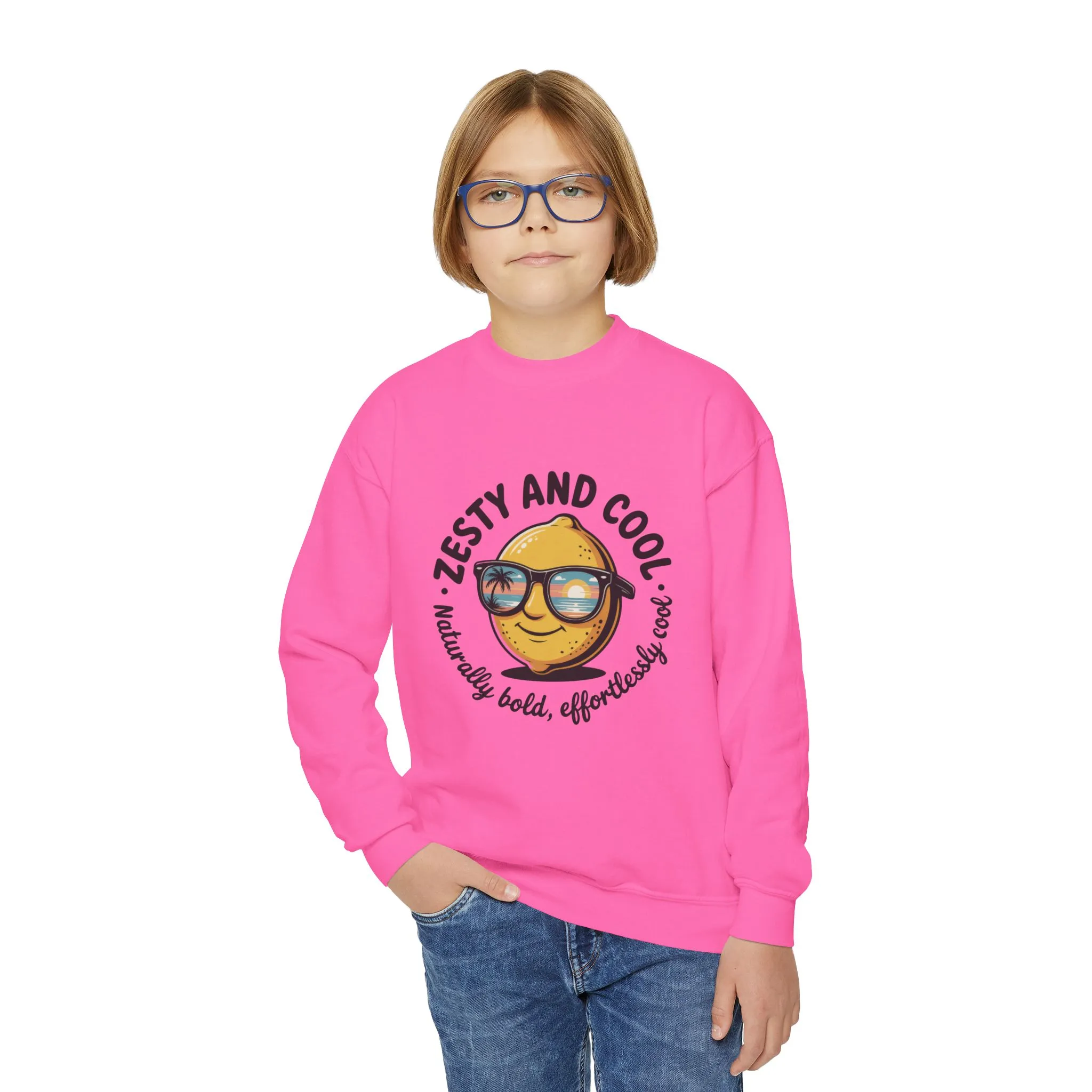 Zesty and Cool Youth Crewneck Sweatshirt, Casual Kidswear, Trendy Youth Fashion, Gift for Birthdays, Fun Daily Wear, Summer Vibes - Image 11
