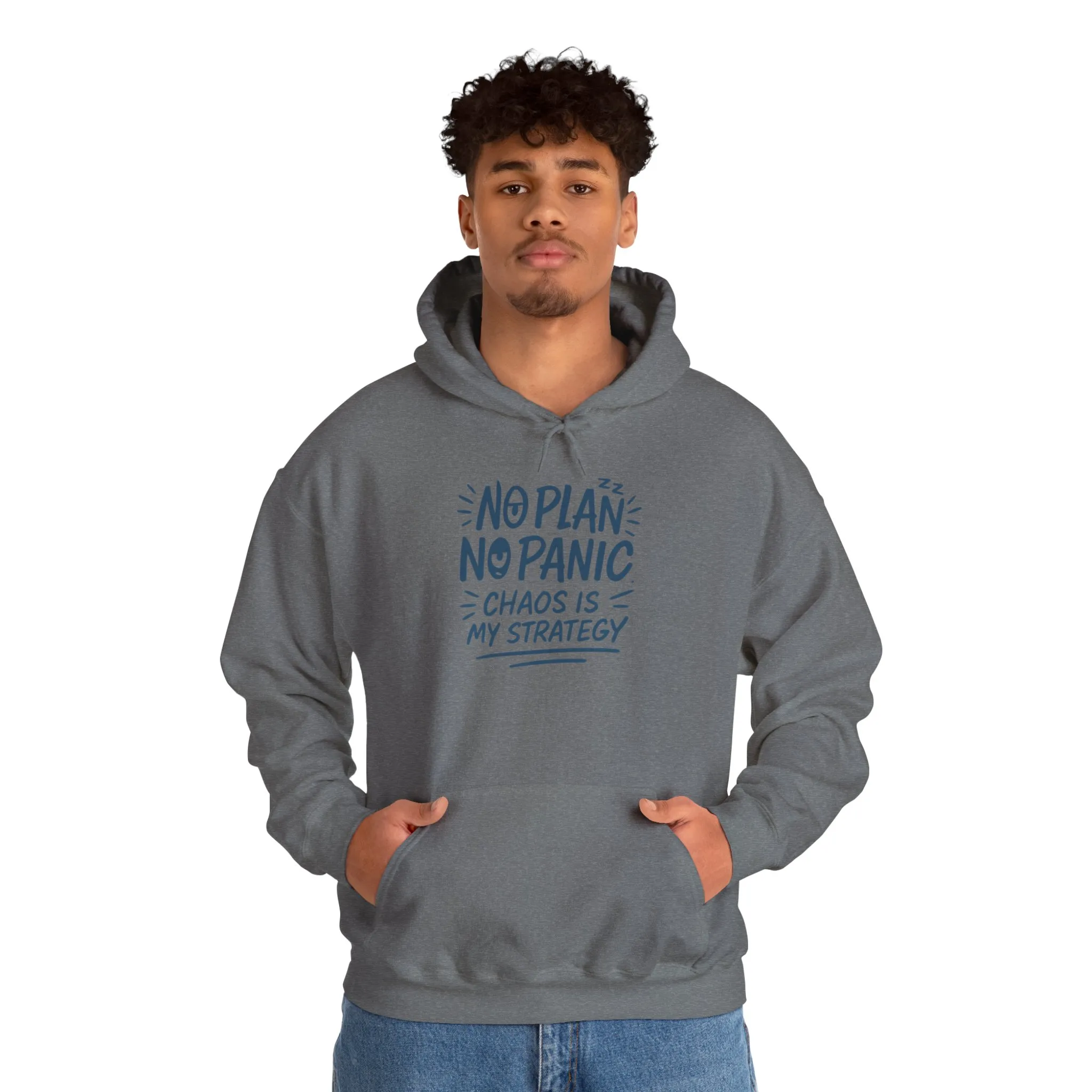 Funny Chaos Strategy Mens Hoodie, No Plan No Panic Quote Hoodie, Cozy Relaxed Fit Pullover, Humorous Gift for Him, Unisex Pullover - Image 19