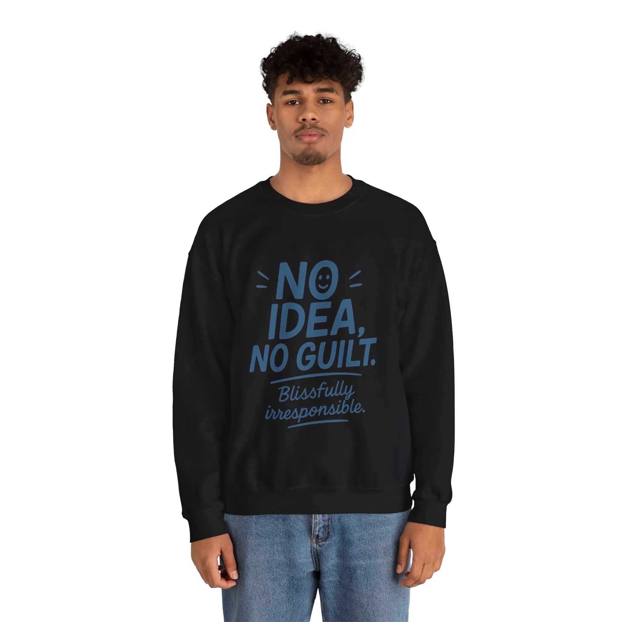 Mens Funny Sweatshirt, No Idea No Guilt Quote, Blissfully Irresponsible Cozy Pullover, Relaxed Fit Gift for Him, Cozy Mens Crewneck - Image 11