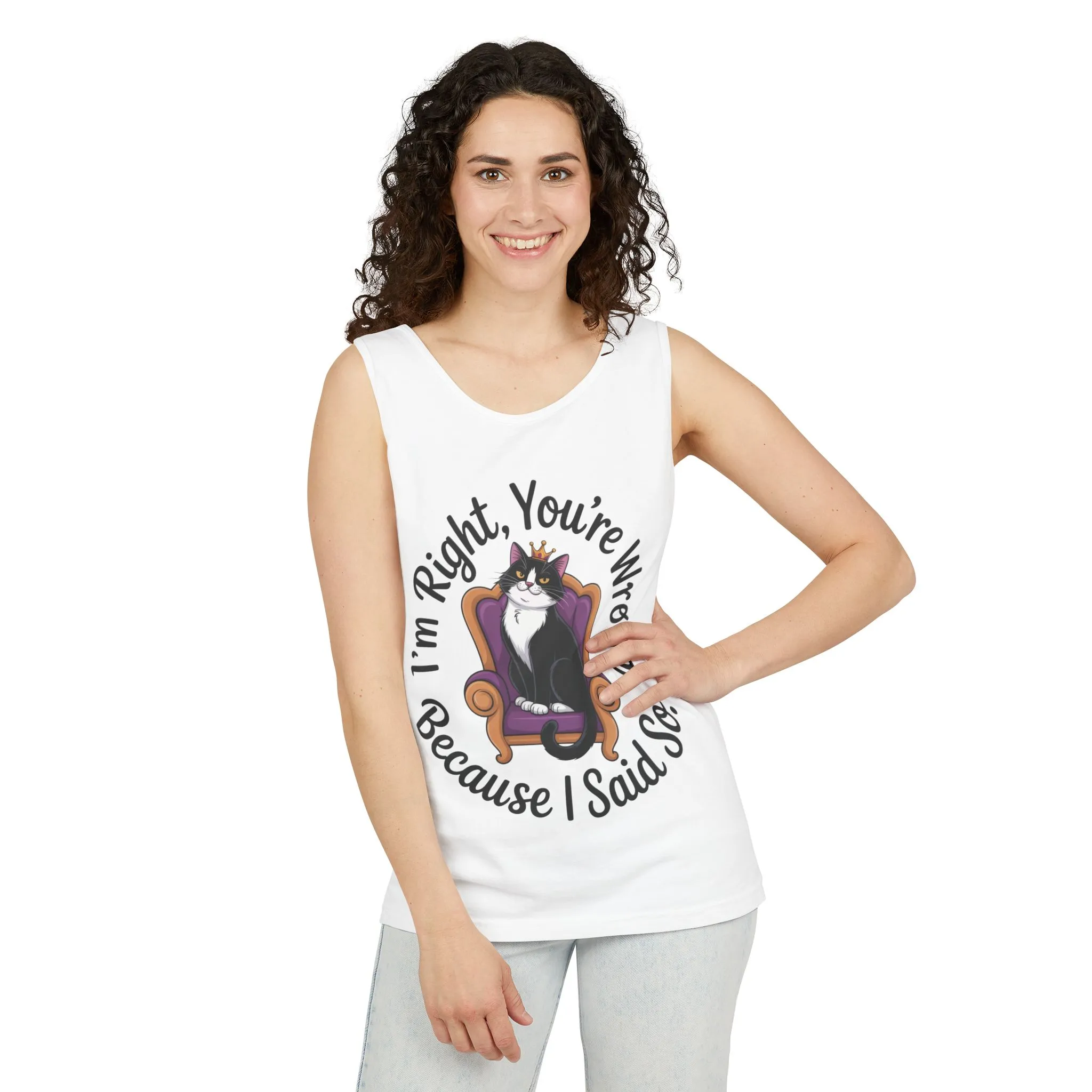 Funny Cat Queen Tank Top, Sassy Cat Graphic Tee for Women, Cat Mom Humor Tee Gift, Funny Graphic T-Shirt, I'm Right, You're Wrong Tee - Image 4