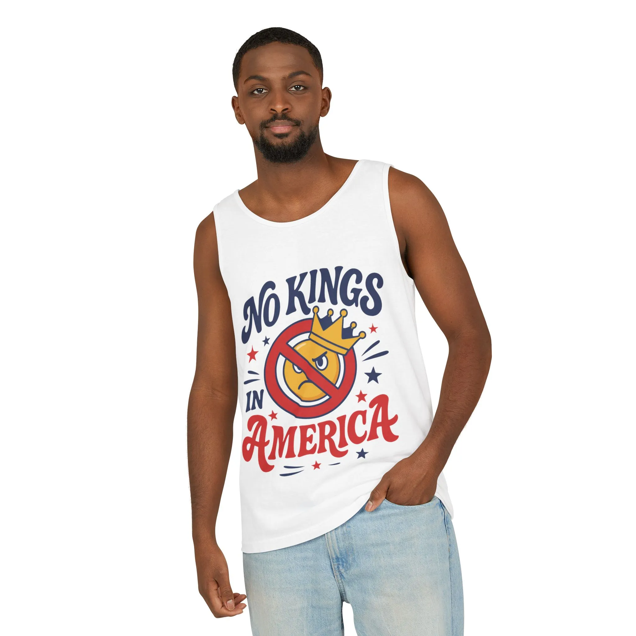 No Kings in America Tank Top - Funny Patriotic Anti Monarchy Sleeveless Shirt - USA Freedom Top, Unisex Summer Apparel, USA Independence Day - Image 3