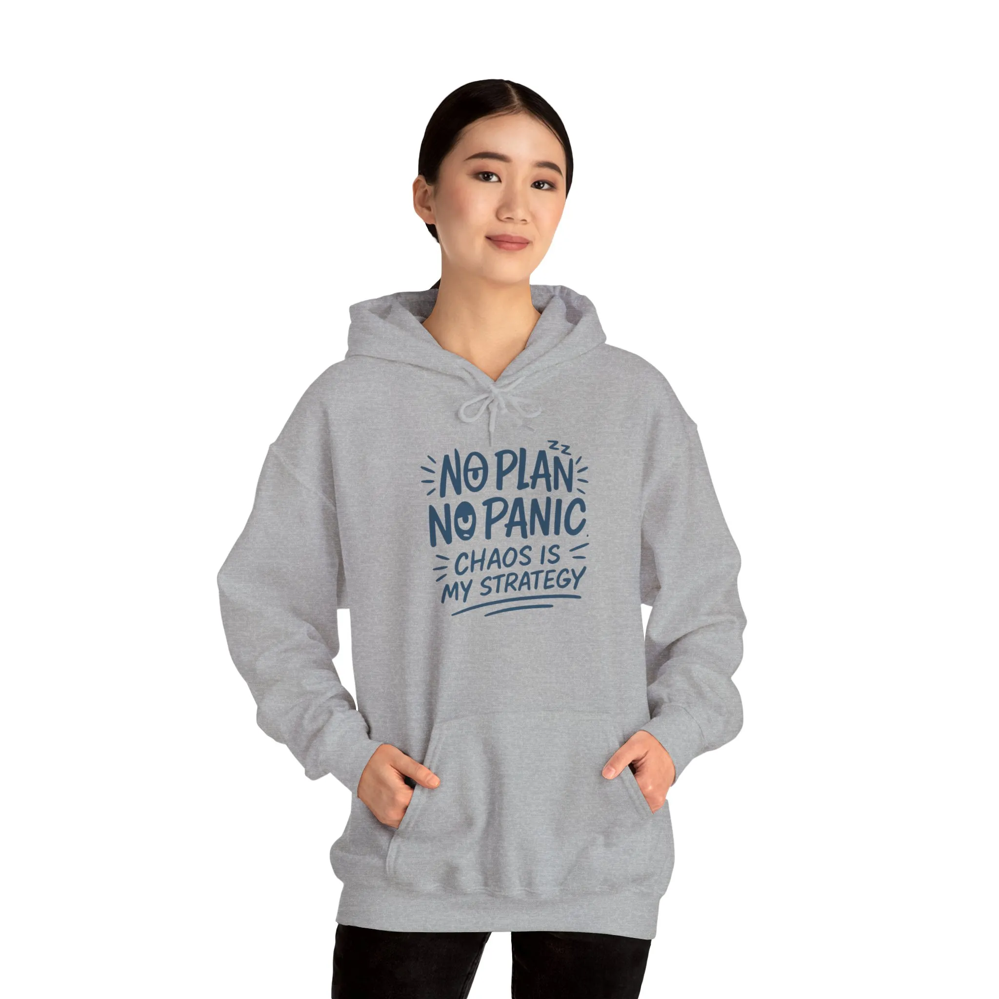 Chaos Is My Strategy Hooded Sweatshirt, Women's Pullover for Stress Relief, No Plan No Panic, Cute Winter Layering for Women, Humorous Gift - Image 15