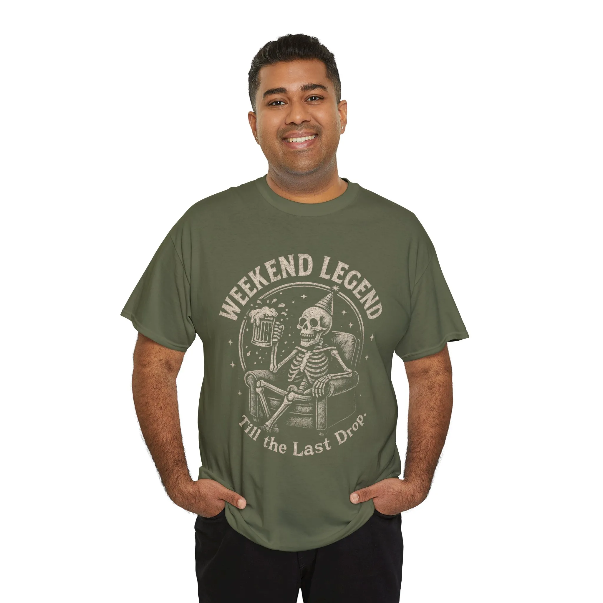 Weekend Legend Mens T-Shirt, Funny Skeleton Beer Tee, Till the Last Drop Party Shirt, Vintage Style Graphic Tee for Him, Halloween Apparel - Image 9