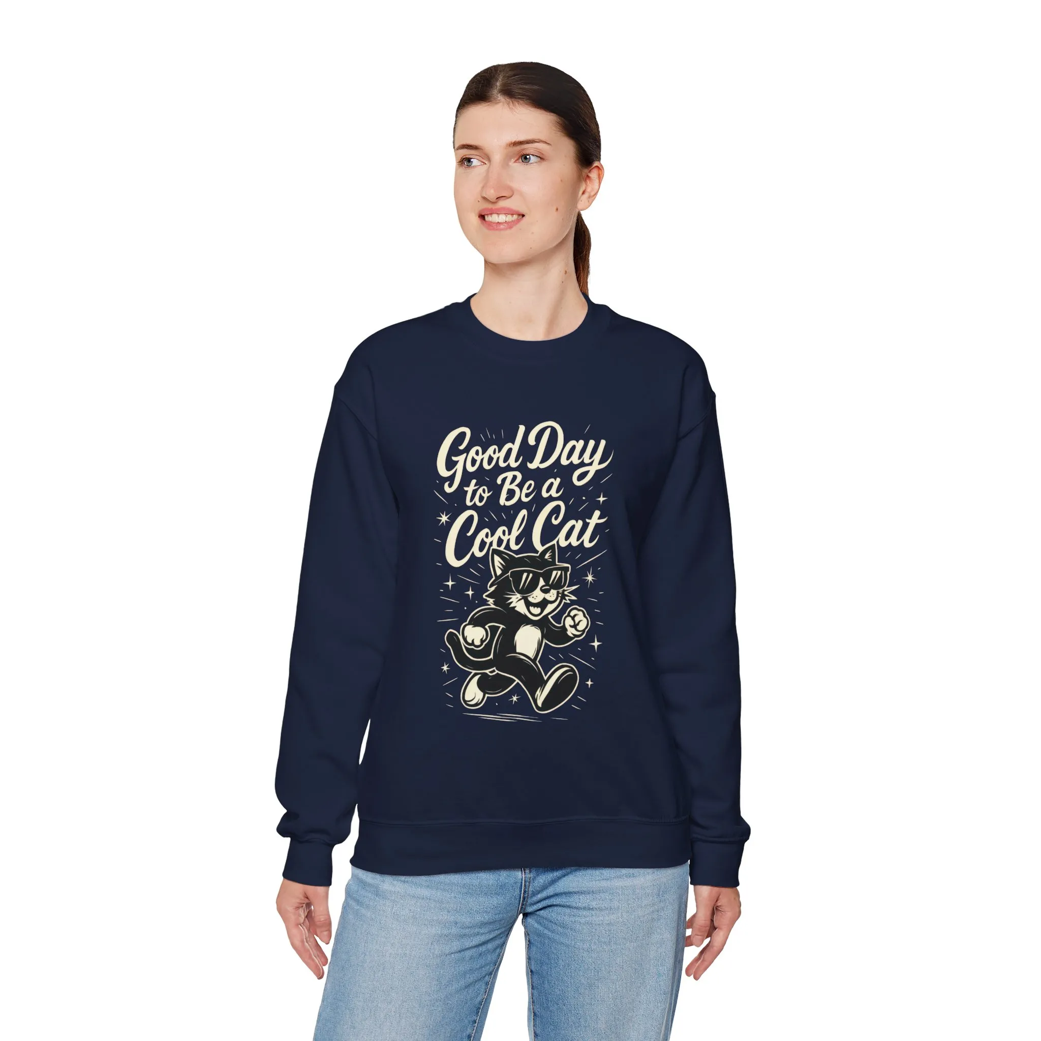 Funny Cool Cat Womens Crewneck Sweatshirt - Good Day to Be a Cool Cat Retro Kitty Pullover - Cute Cat Lover Sweater - Image 18