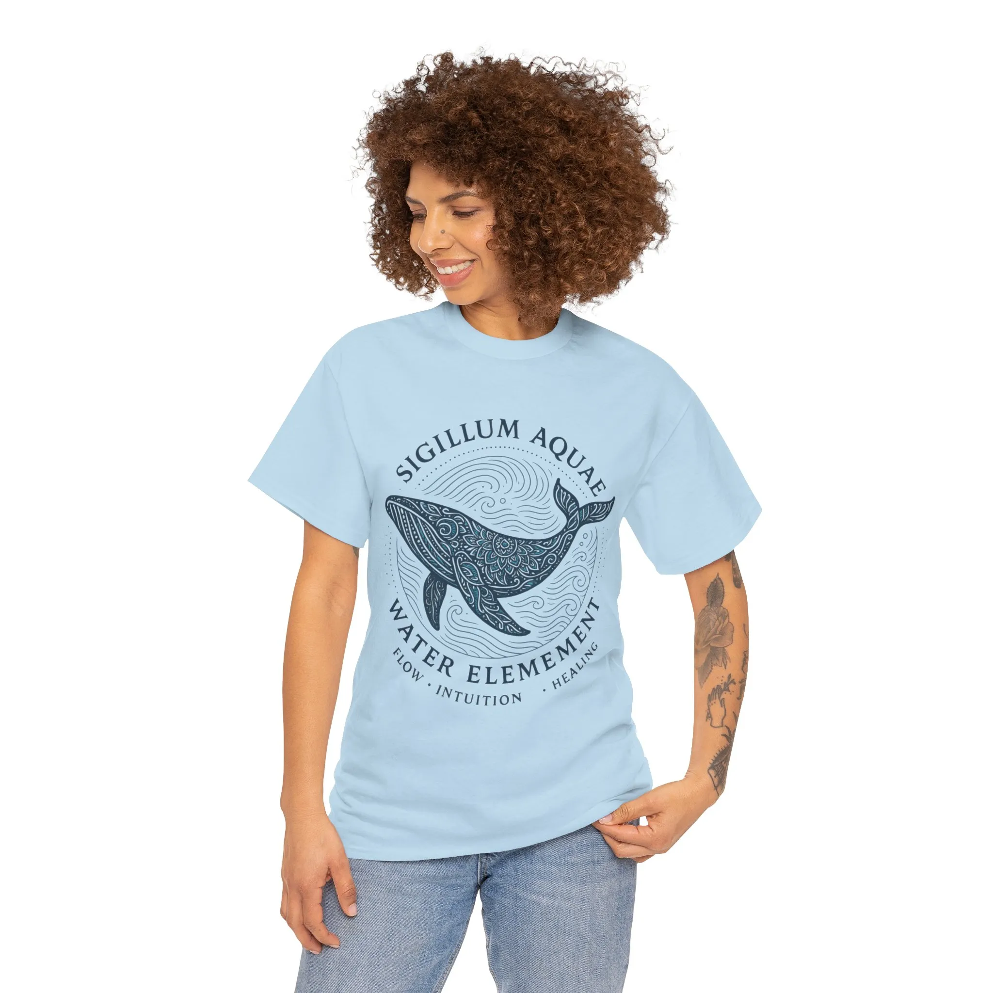 Water Element Whale Tee, Sigillum Aquae Symbol, Flow Intuition Healing, Spiritual Ocean Totem Tee, Nature Energy Shirt, Mindfulness Fashion - Image 26