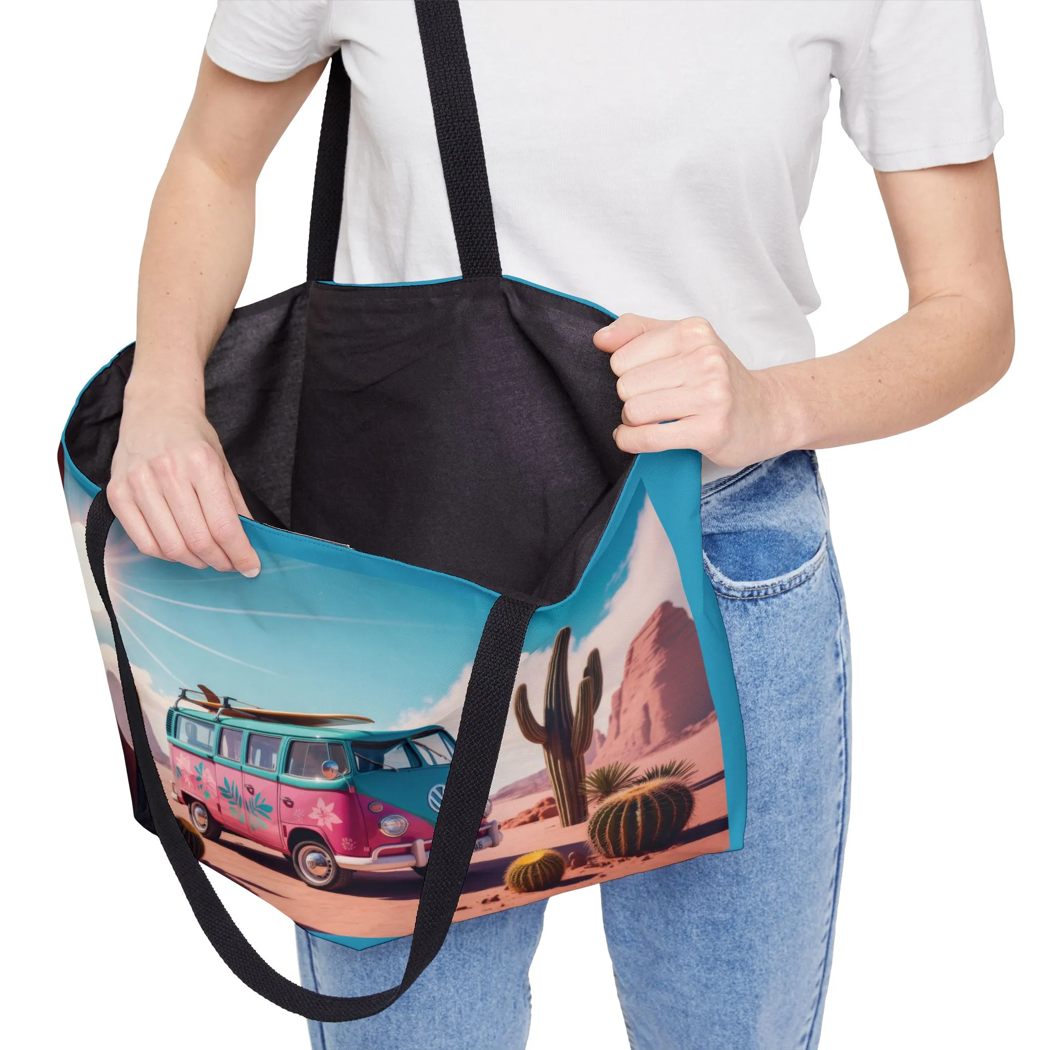 Retro Camper Van Weekender Bag, Desert Road Trip Tote, Colorful VW Bus Travel Bag, Boho Adventure Gift, Boho Beach Bag - Image 6