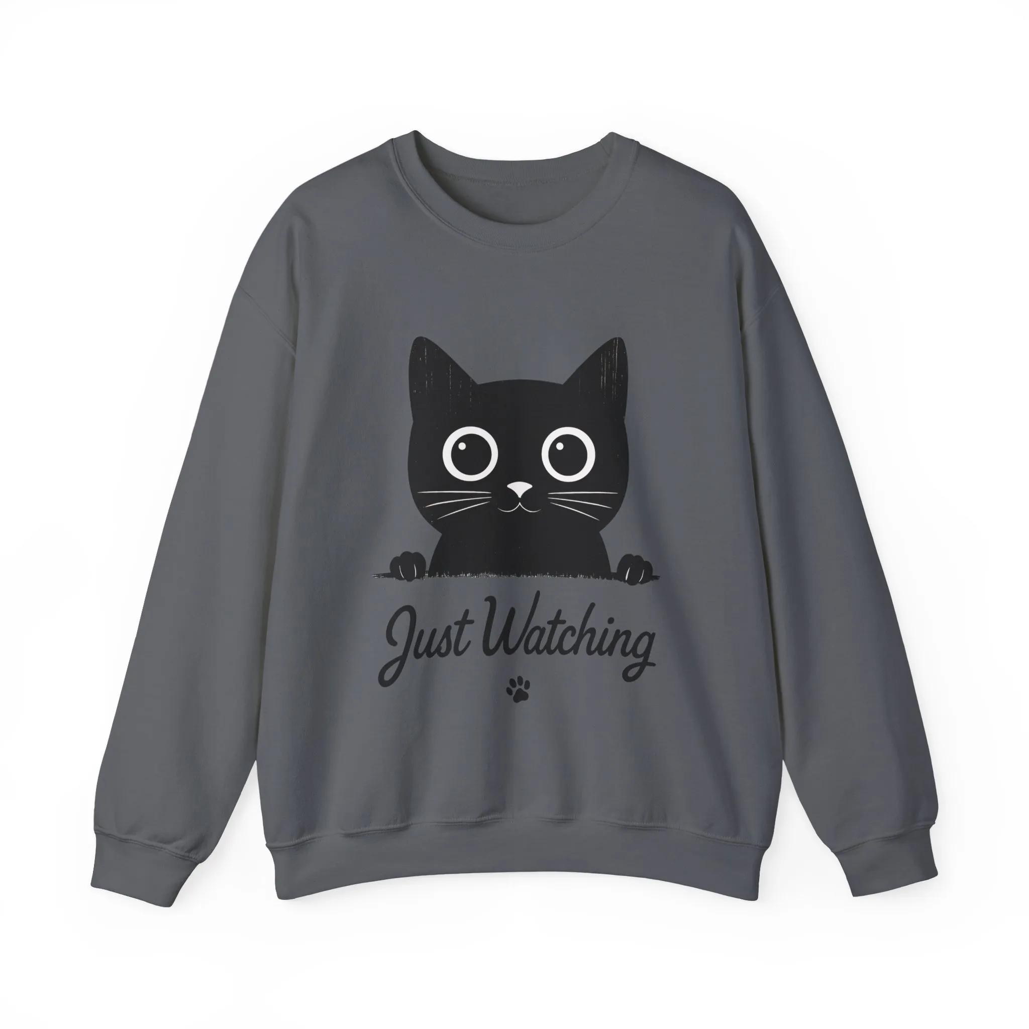 Funny Black Cat Womens Crewneck Sweatshirt - Just Watching Minimalist Kitty Pullover - Cozy Cat Lover Gift, Pet Owner Apparel - Image 16