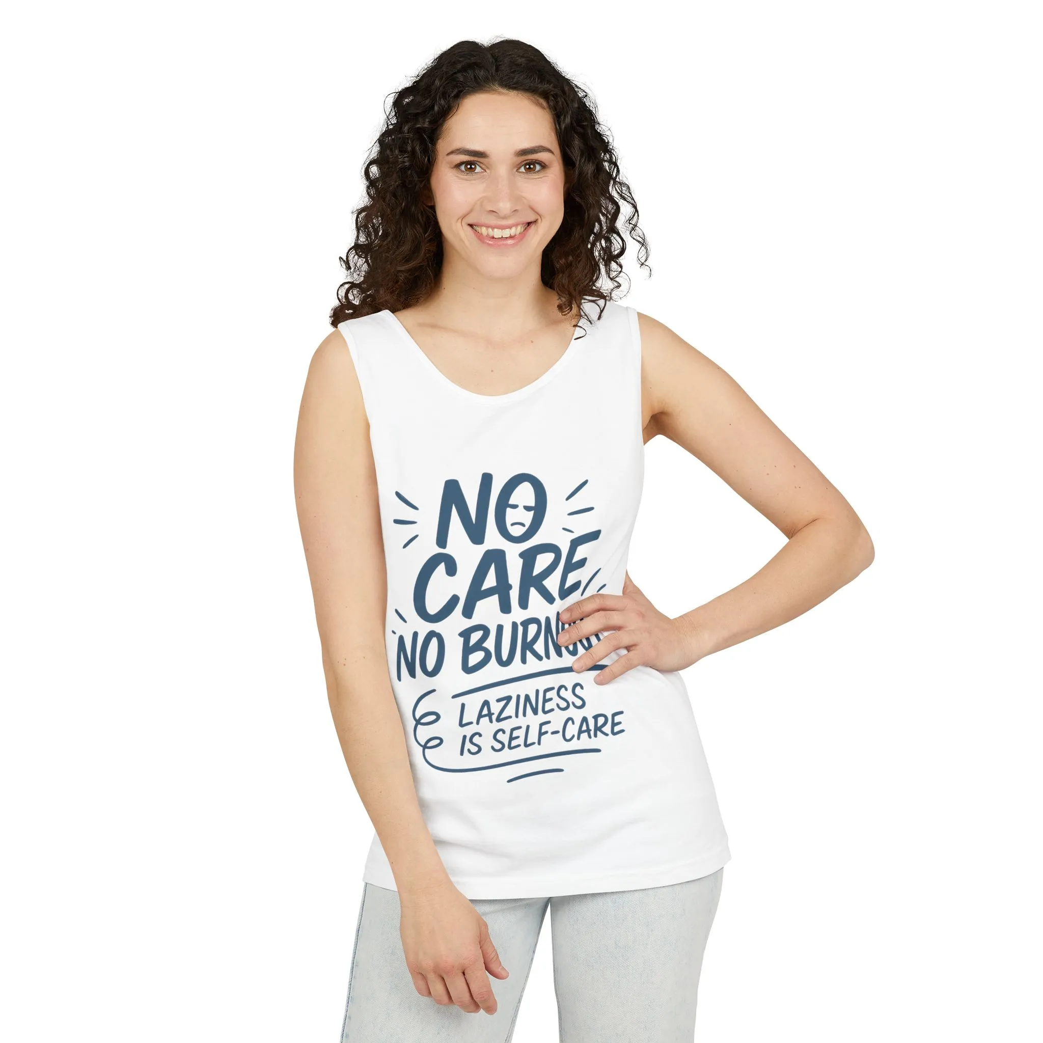 No Care No Burnout Womens Tank Top, Funny Self-Care Quote, Lazy Life Gym Workout Shirt, Casual Sleeveless Top, Relaxed Summer Apparel - Image 4