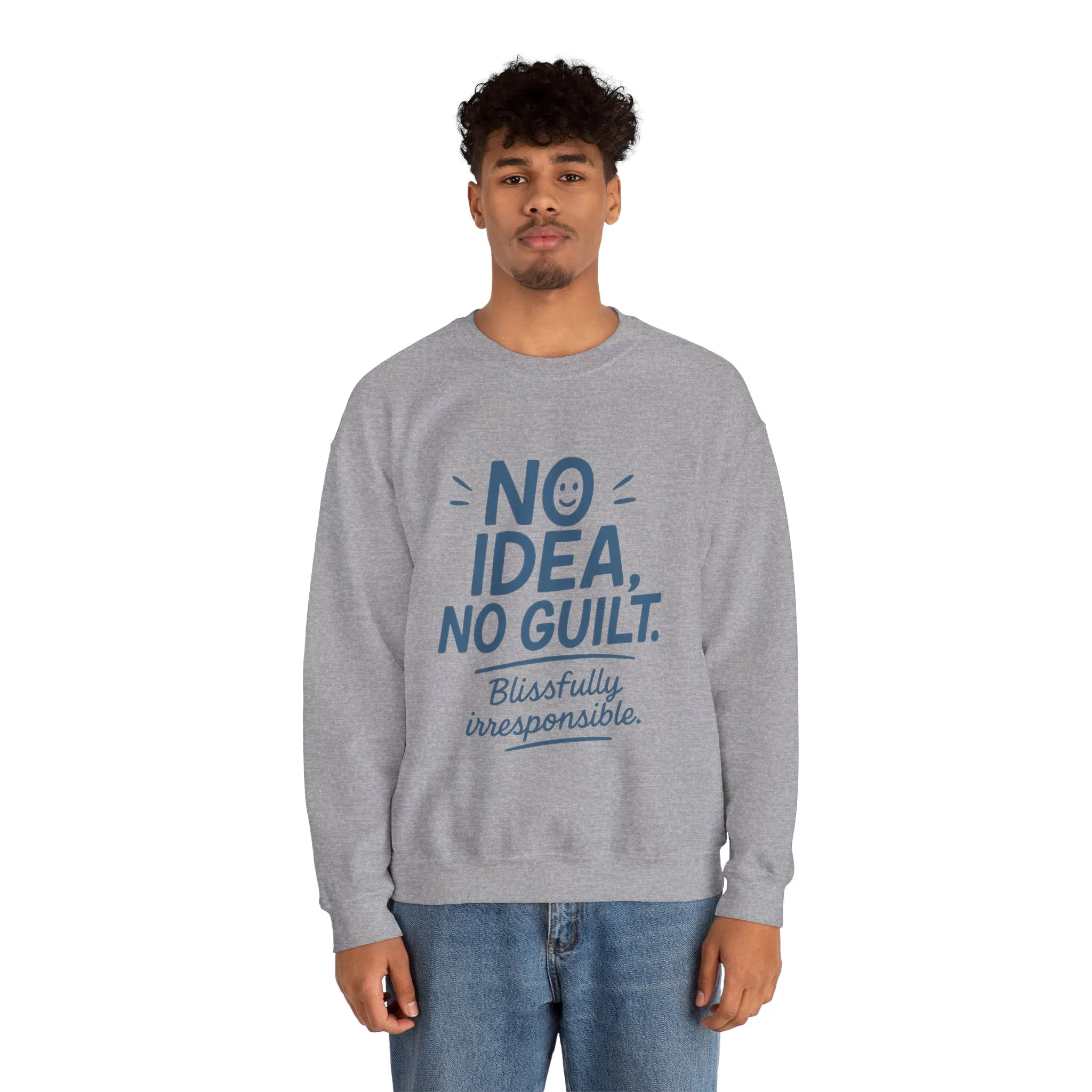 Mens Funny Sweatshirt, No Idea No Guilt Quote, Blissfully Irresponsible Cozy Pullover, Relaxed Fit Gift for Him, Cozy Mens Crewneck - Image 17