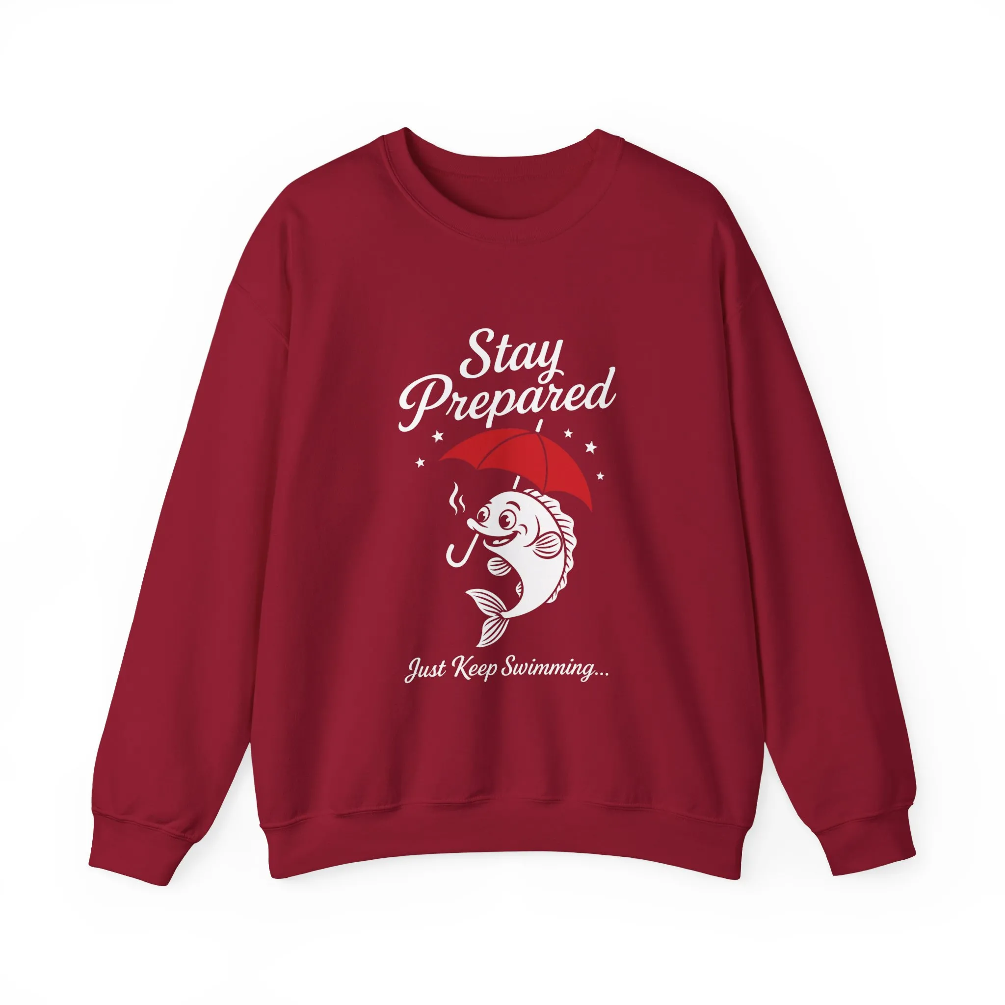 Funny Fish Womens Crewneck Sweatshirt - Stay Prepared Just Keep Swimming Nautical Pullover - Cozy Positive Gift, Fishing Humor - Image 25