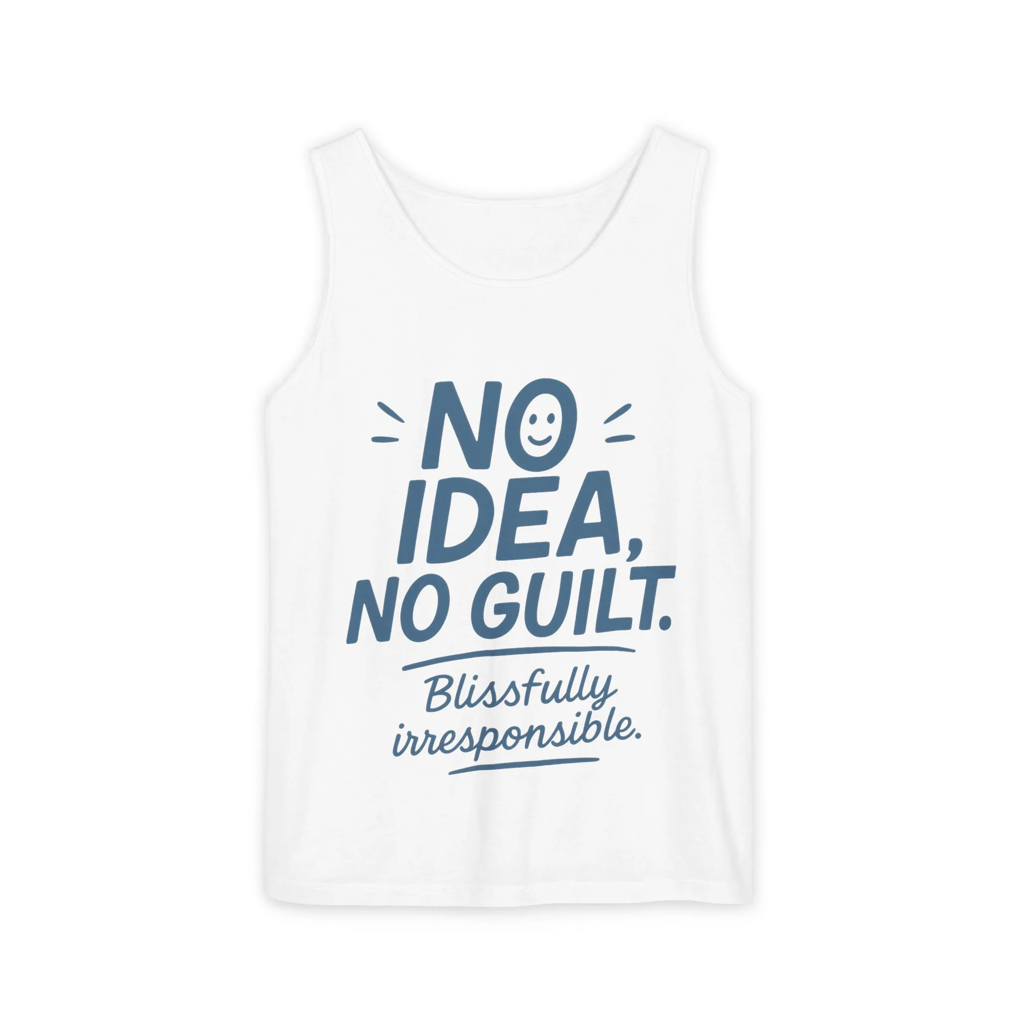 Mens Funny Tank Top, No Idea No Guilt Quote, Blissfully Irresponsible Gym Shirt, Casual Sleeveless Top, , Fun Party Shirt - Image 4