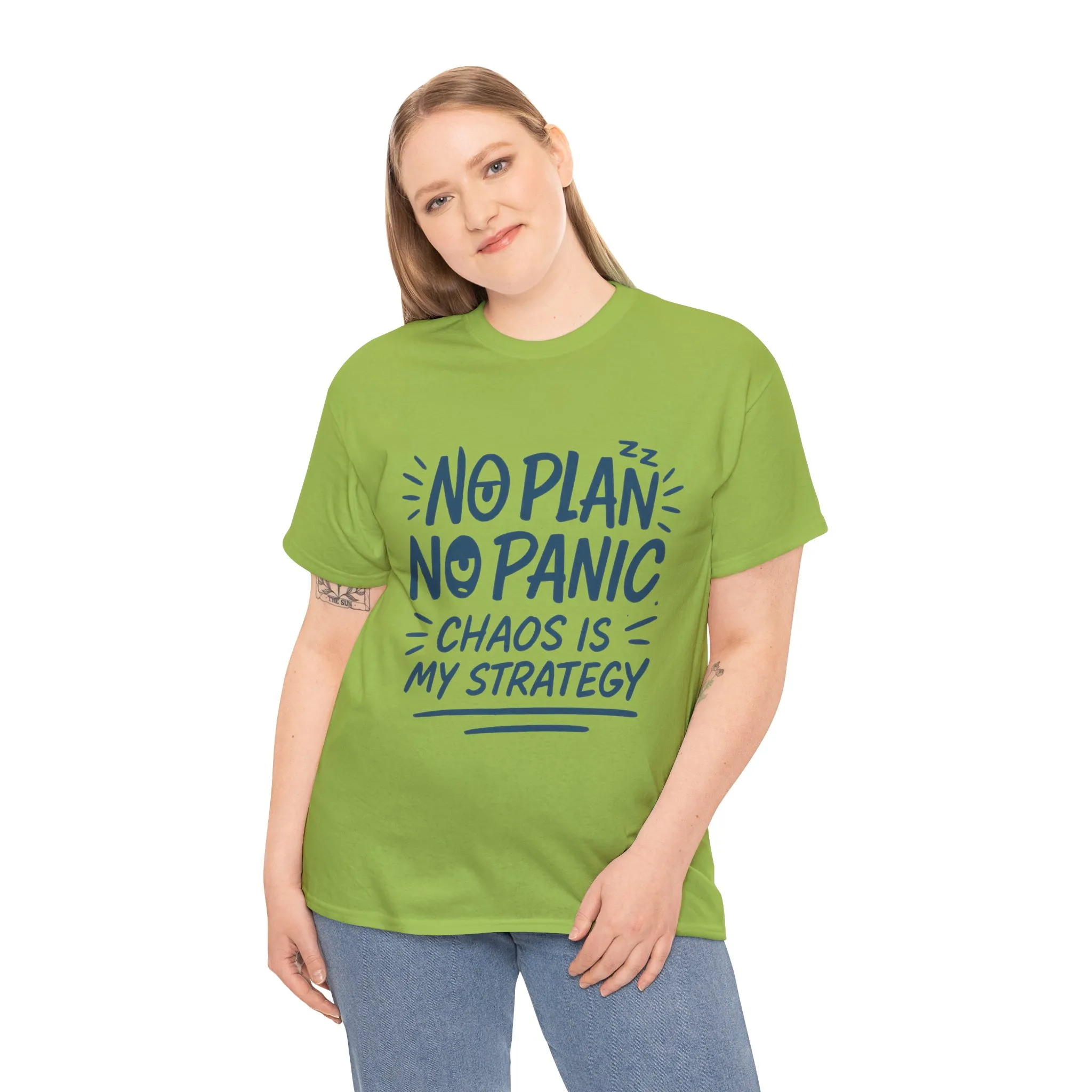 Funny Chaos Strategy T-Shirt, No Plan No Panic Quote Shirt, Cute Tee for Women, Humorous Gift Idea, Casual Relaxed Fit Top - Image 15