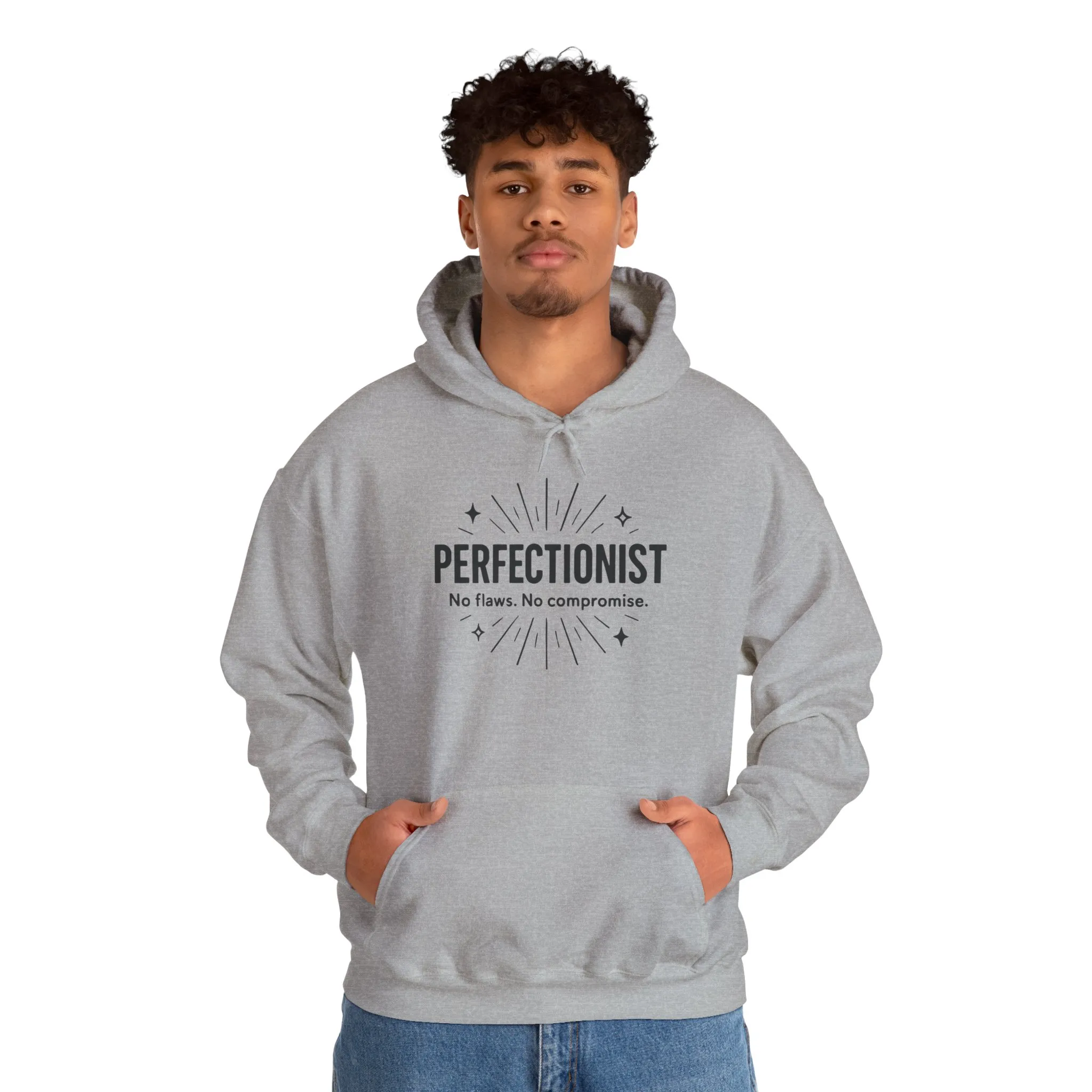 Mens Perfectionist Hoodie, No Flaws No Compromise Sweatshirt, Clean Bold Motivational Pullover, OCD Inspired Gift for Him - Image 8