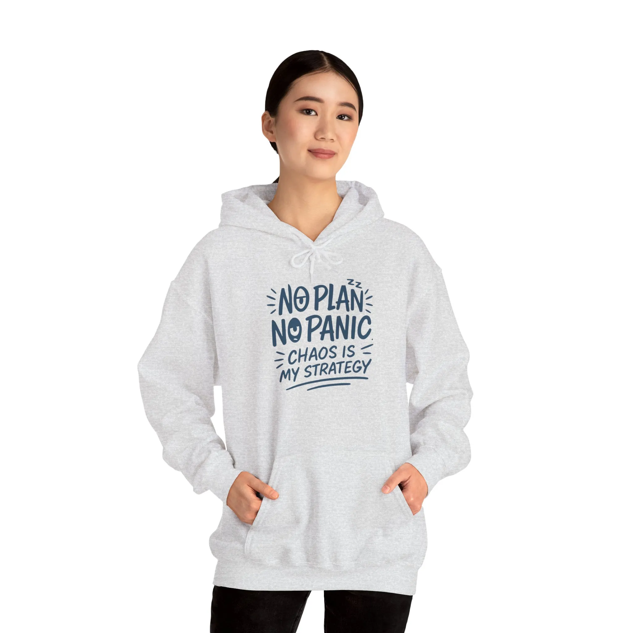 Chaos Is My Strategy Hooded Sweatshirt, Women's Pullover for Stress Relief, No Plan No Panic, Cute Winter Layering for Women, Humorous Gift - Image 11