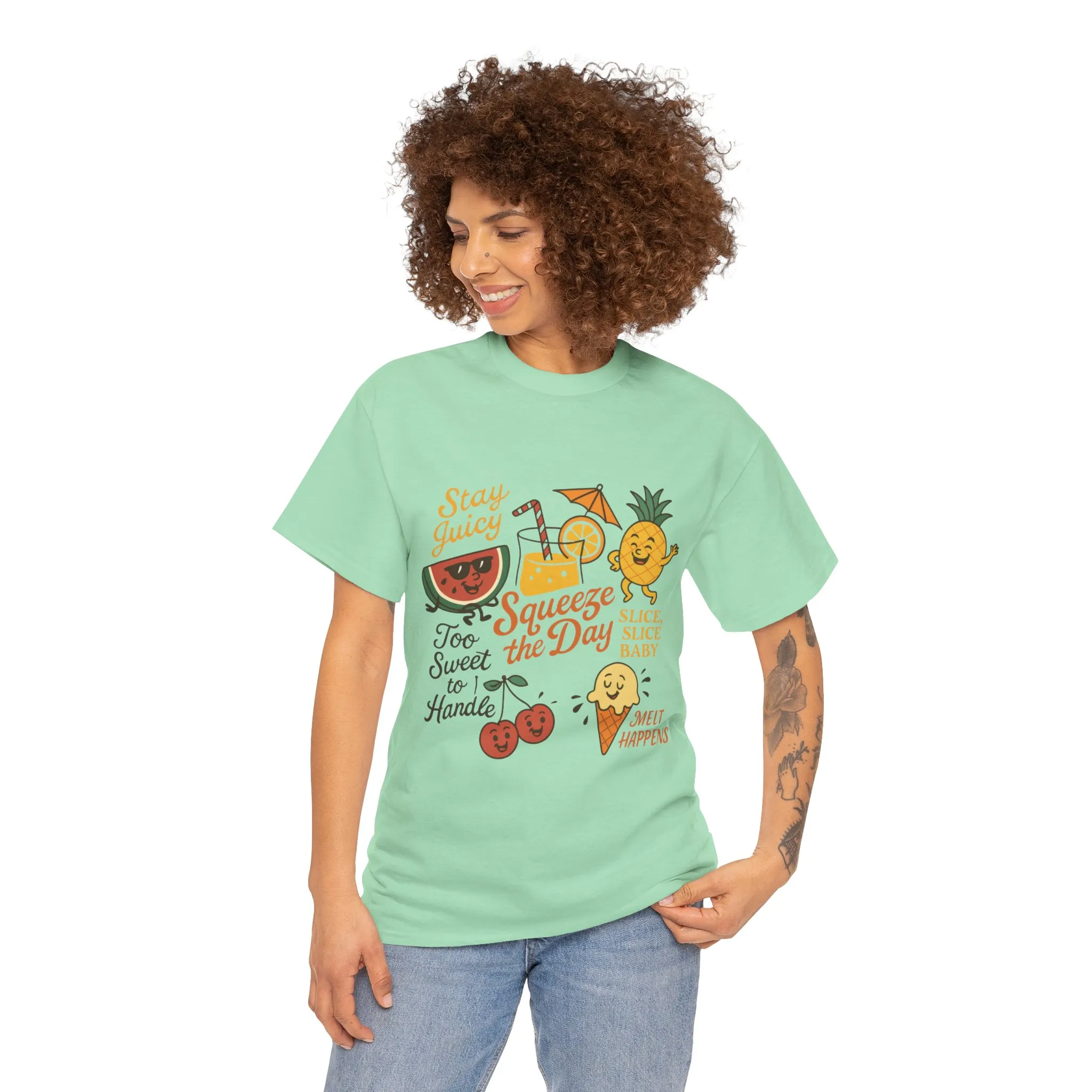 Cute Fruit Pun T-Shirt for Women, Summer Graphic Tee, Kawaii Watermelon Pineapple Ice Cream Design, Squeeze the Day Shirt, Stay Juicy Top - Image 14