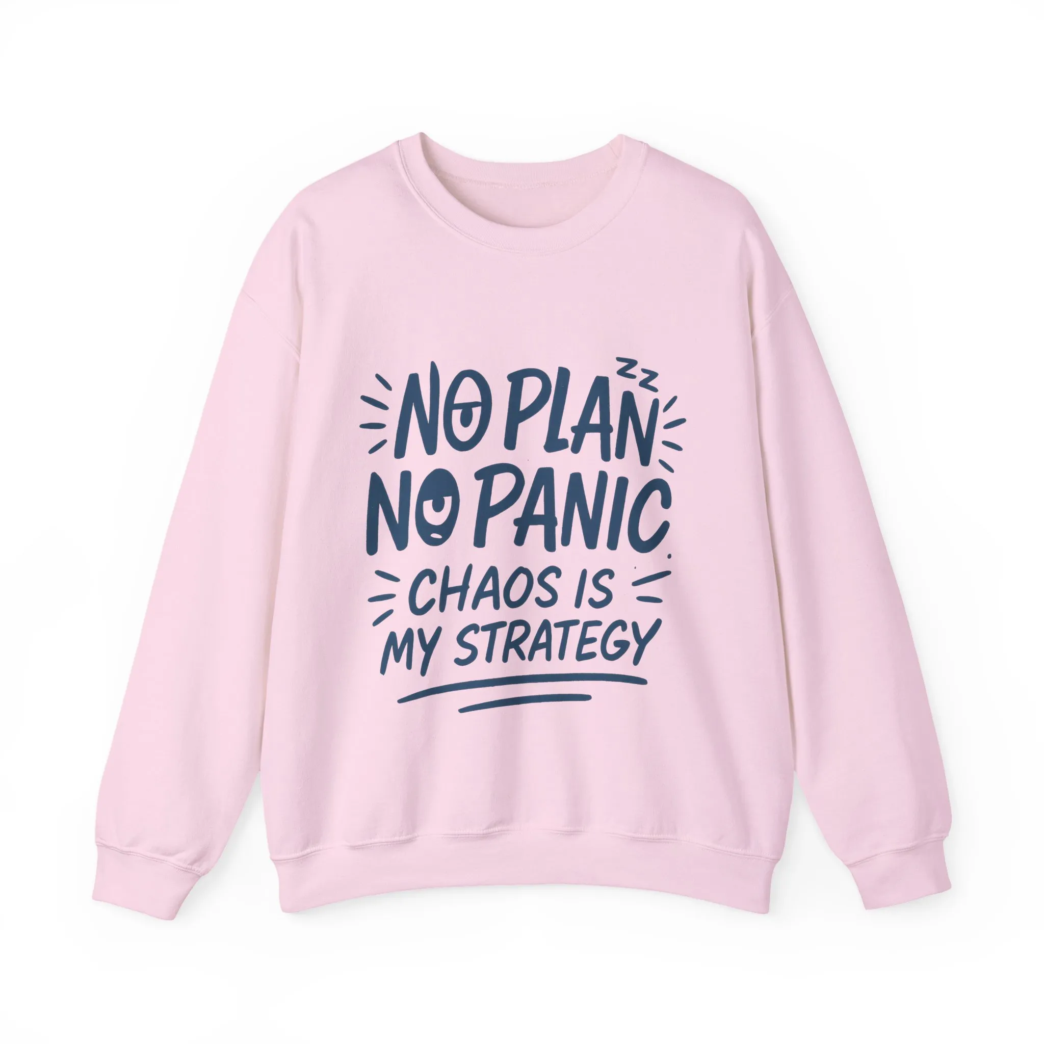 Funny Women's Crewneck Sweatshirt, Chaos Strategy Sweatshirt, No Plan No Panic, Cute Winter Layering for Women, Humorous Gift Idea - Image 22