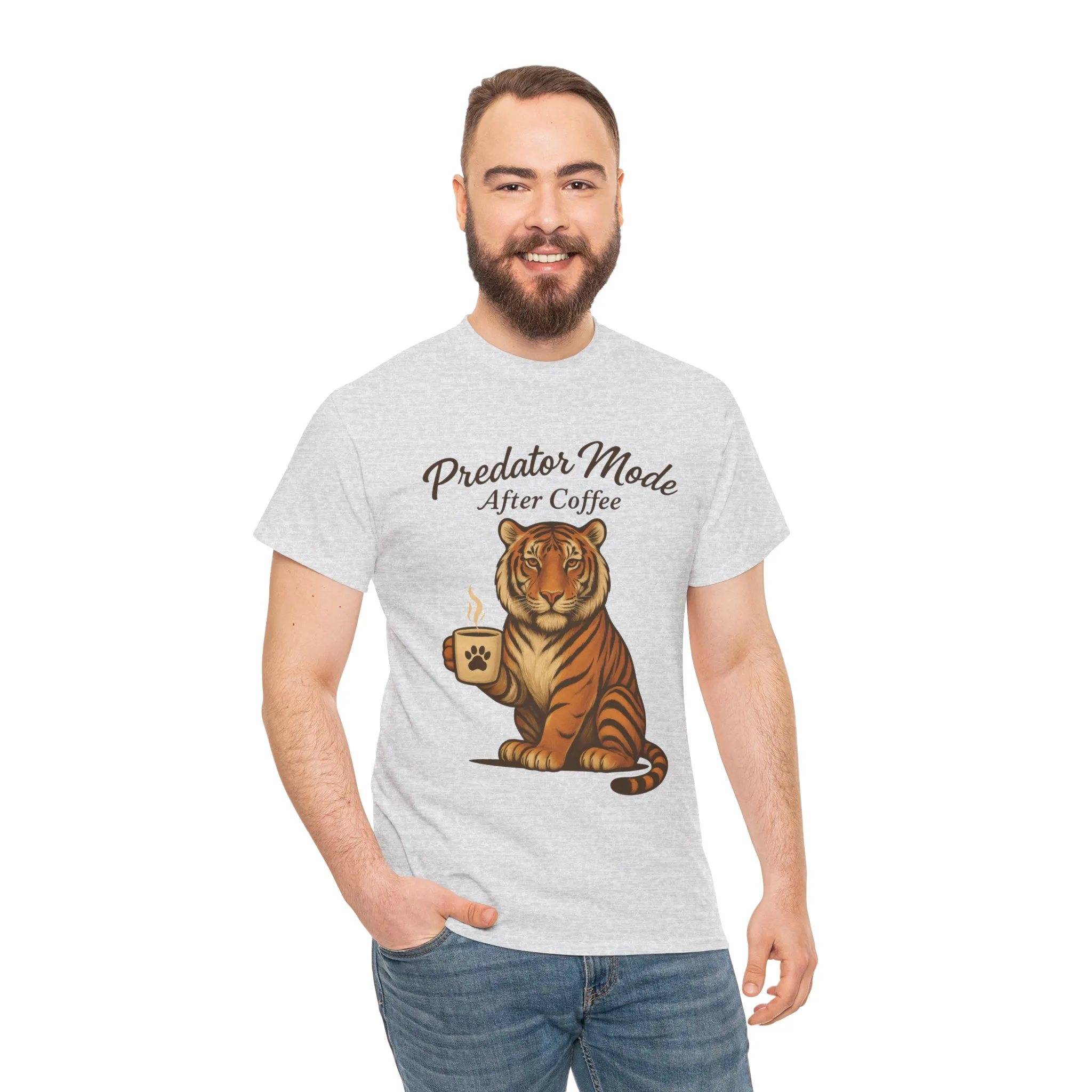 Predator Mode After Coffee Tiger Shirt, Funny Coffee Lover Tee, Mens Caffeine Graphic Tee, Morning Motivation Tiger Shirt,Coffee Addict Gift