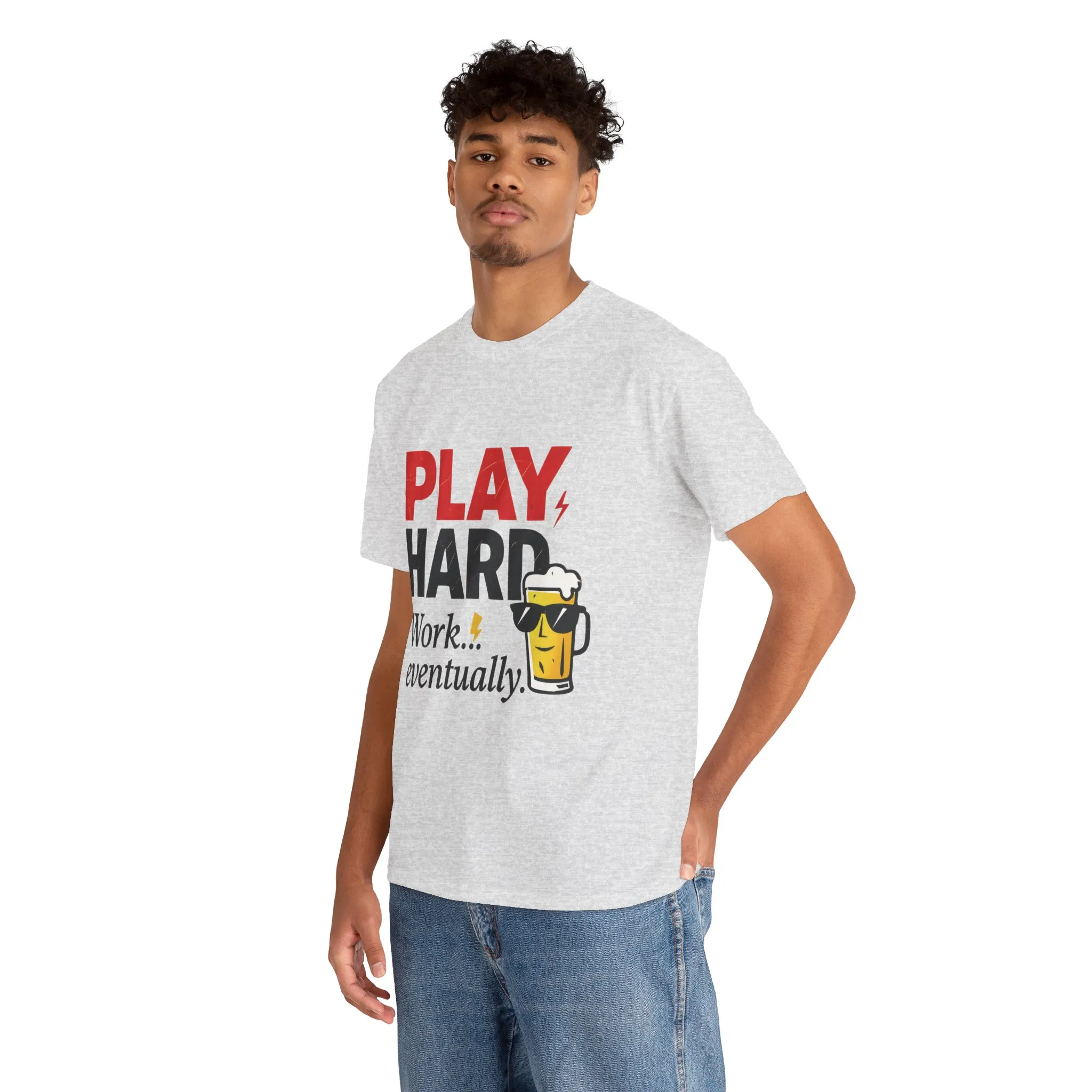 Play Hard Mens Heavy Cotton Tee, Perfect for Beer Lovers, Casual Hangouts, Parties, Gifts, and Relaxed Days - Image 3