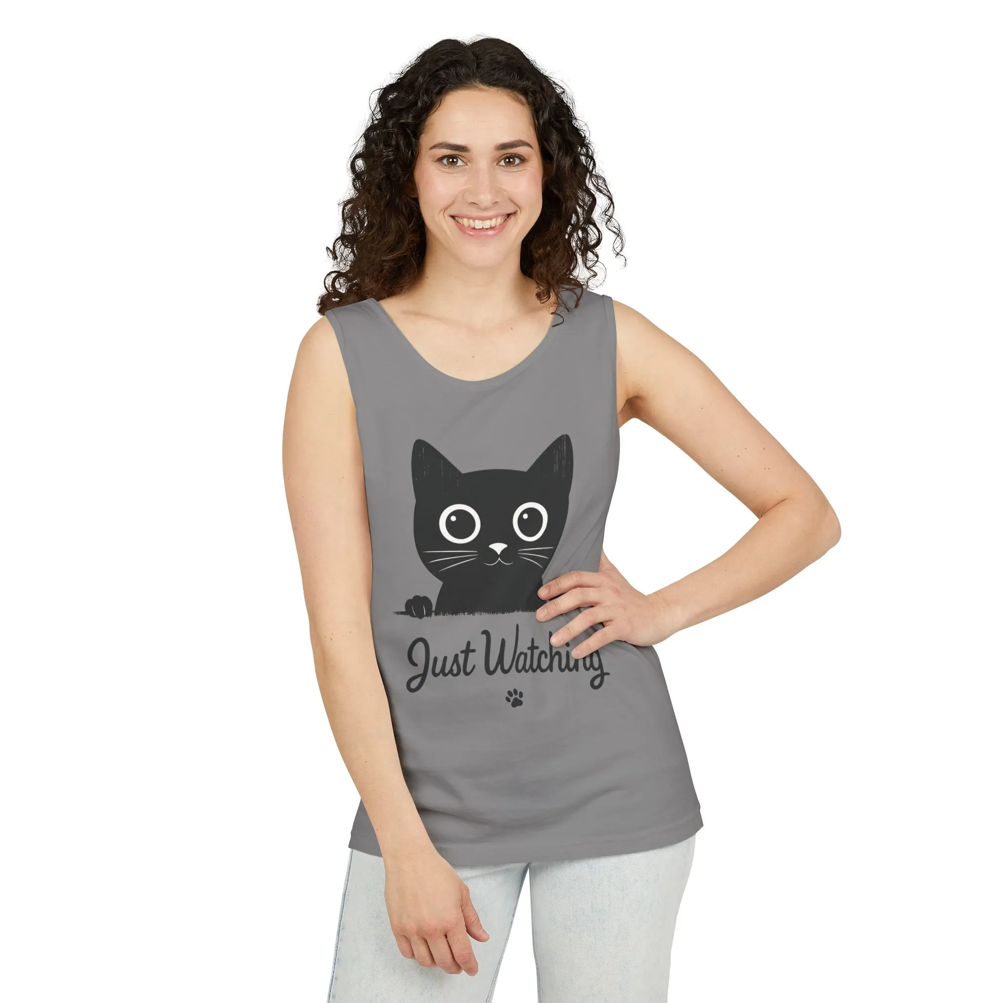 Just Watching Cat Womens Tank Top - Cute Black Kitty Sleeveless Shirt - Funny Summer Cat Lover Gift, Summer Beach Wear, Pet Themed Apparel - Image 8