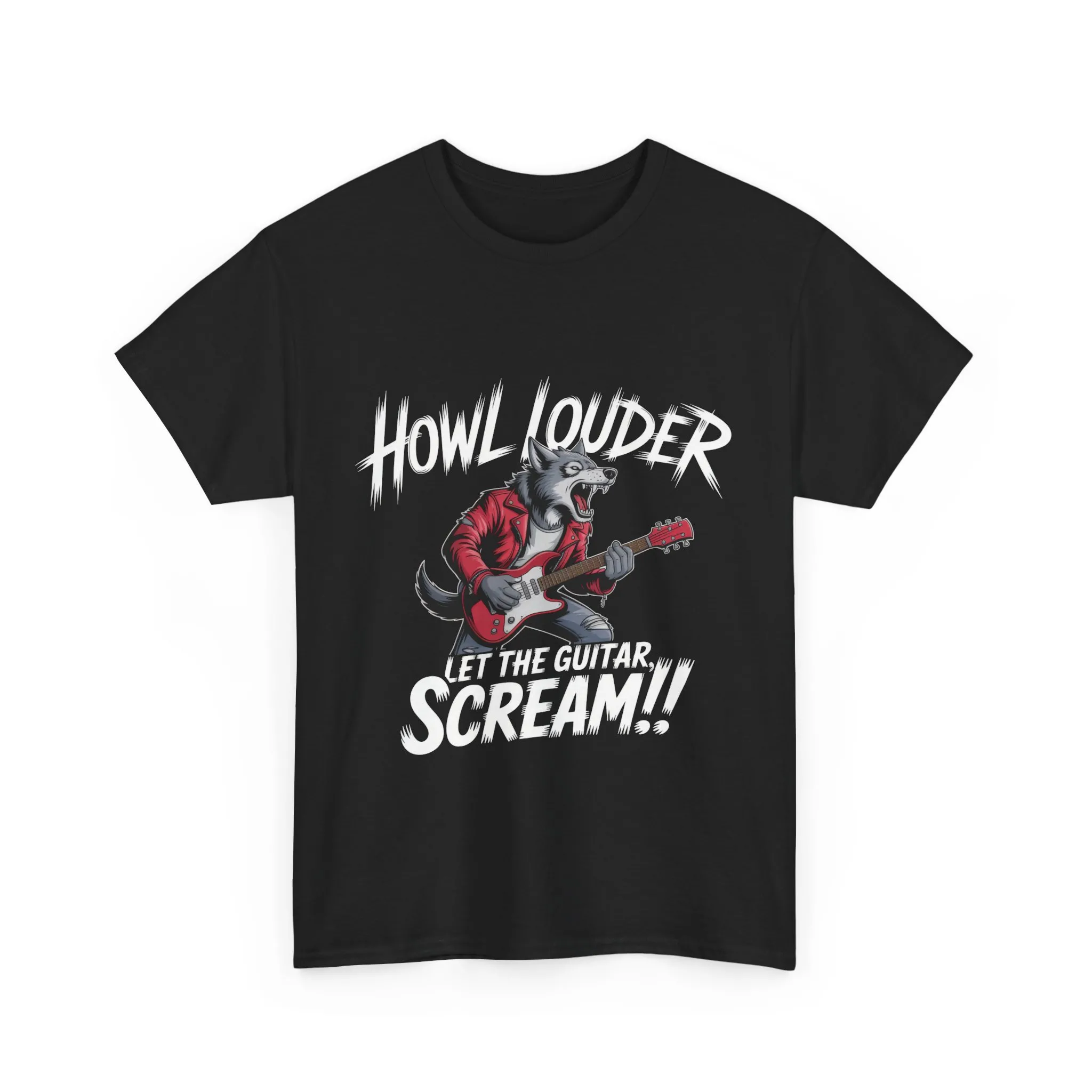 Rockin Wolf Unisex Tee, Perfect for Music Lovers, Music Lover Graphic T-Shirt, Cool Guitarist Wolf Design, Rock Wolf Electric Guitar Tee