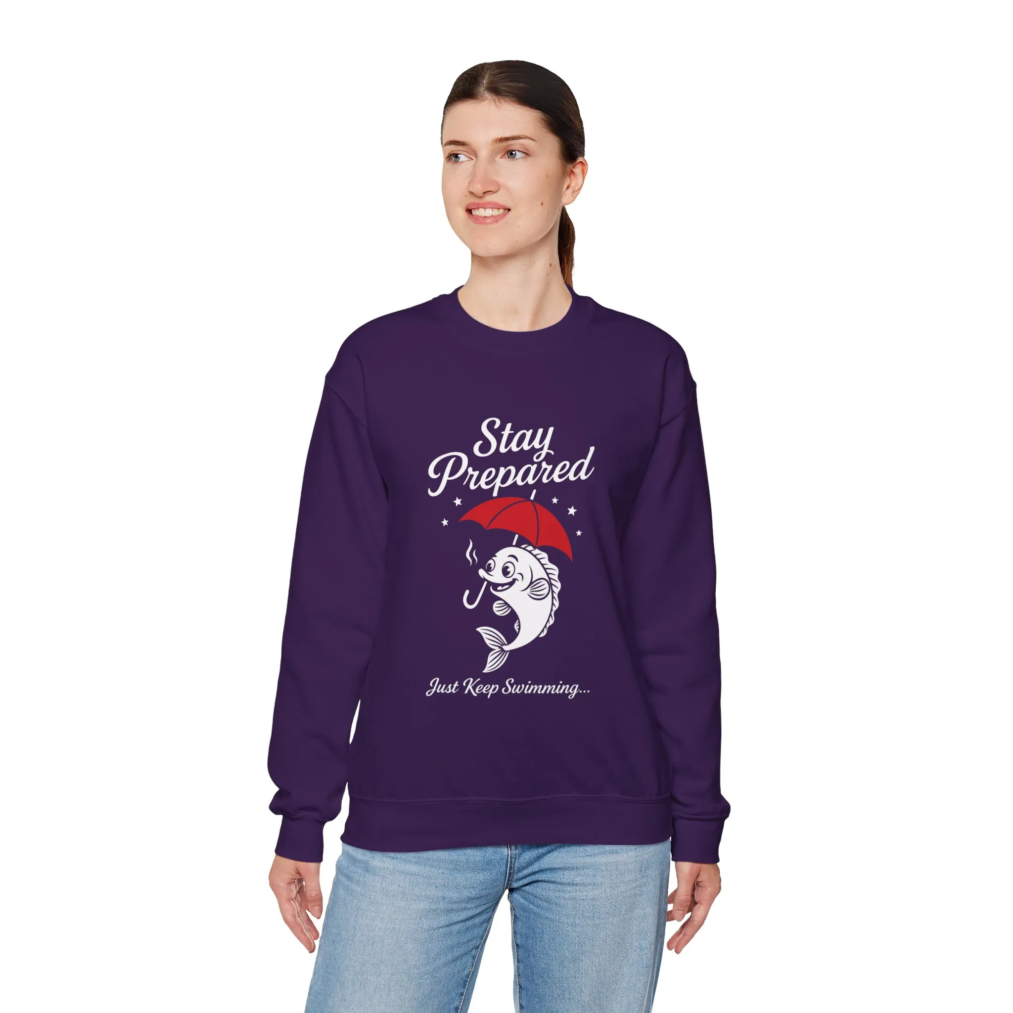 Funny Fish Womens Crewneck Sweatshirt - Stay Prepared Just Keep Swimming Nautical Pullover - Cozy Positive Gift, Fishing Humor - Image 21