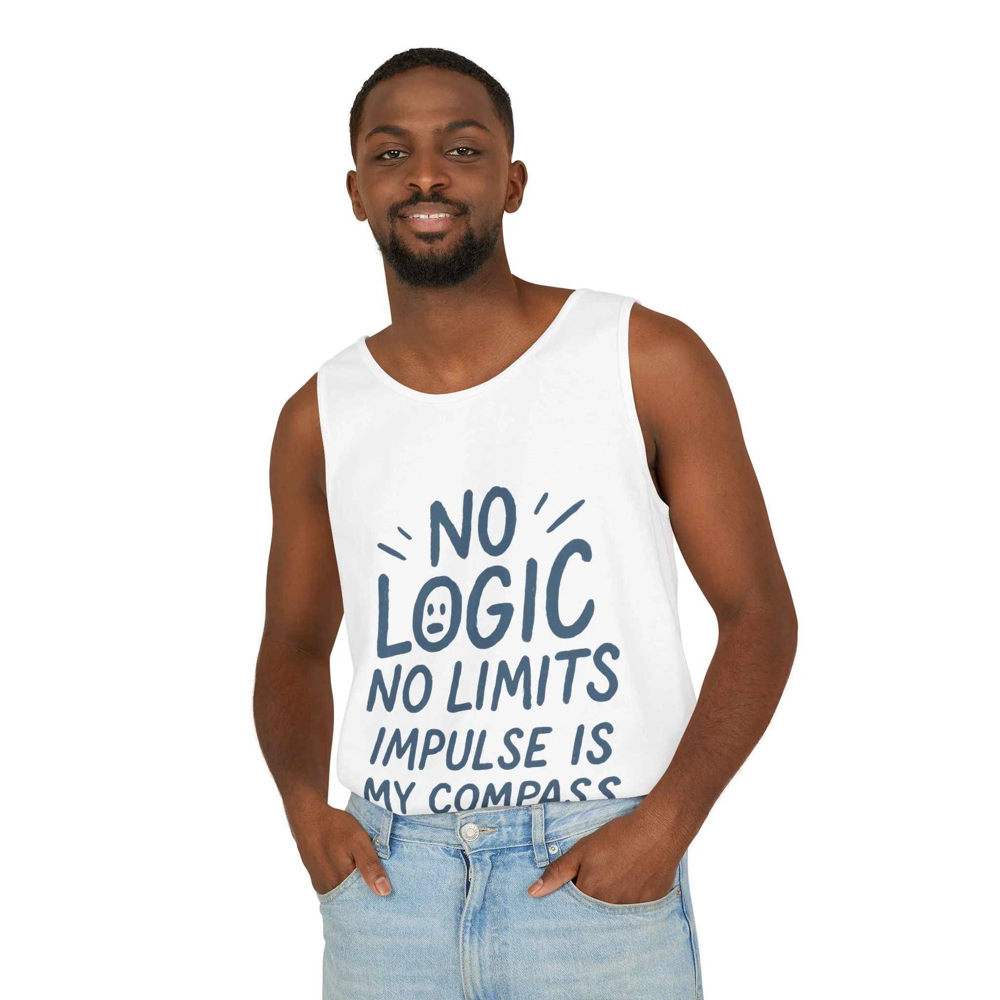 Funny Mens Tank Top, No Limits Impulse Quote, Relaxed Fit Tee, Casual Wear for Creatives, Gift for Artists Impulsive Style Shirt - Image 6