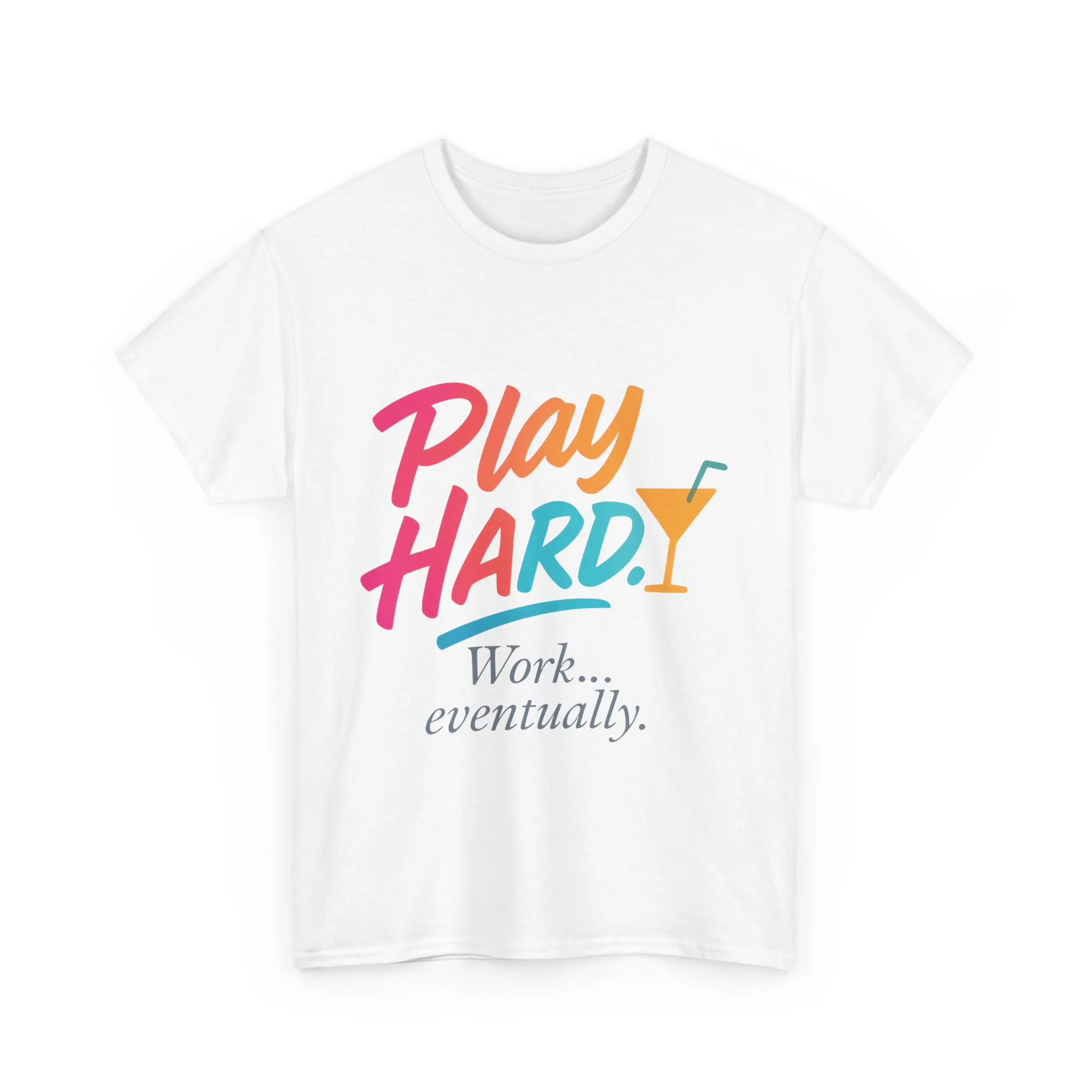 Play Hard Work Eventually T-Shirt, Funny Cocktail Graphic Tee, Pink Womens Party Shirt, Relaxed Vacation Top - Image 4