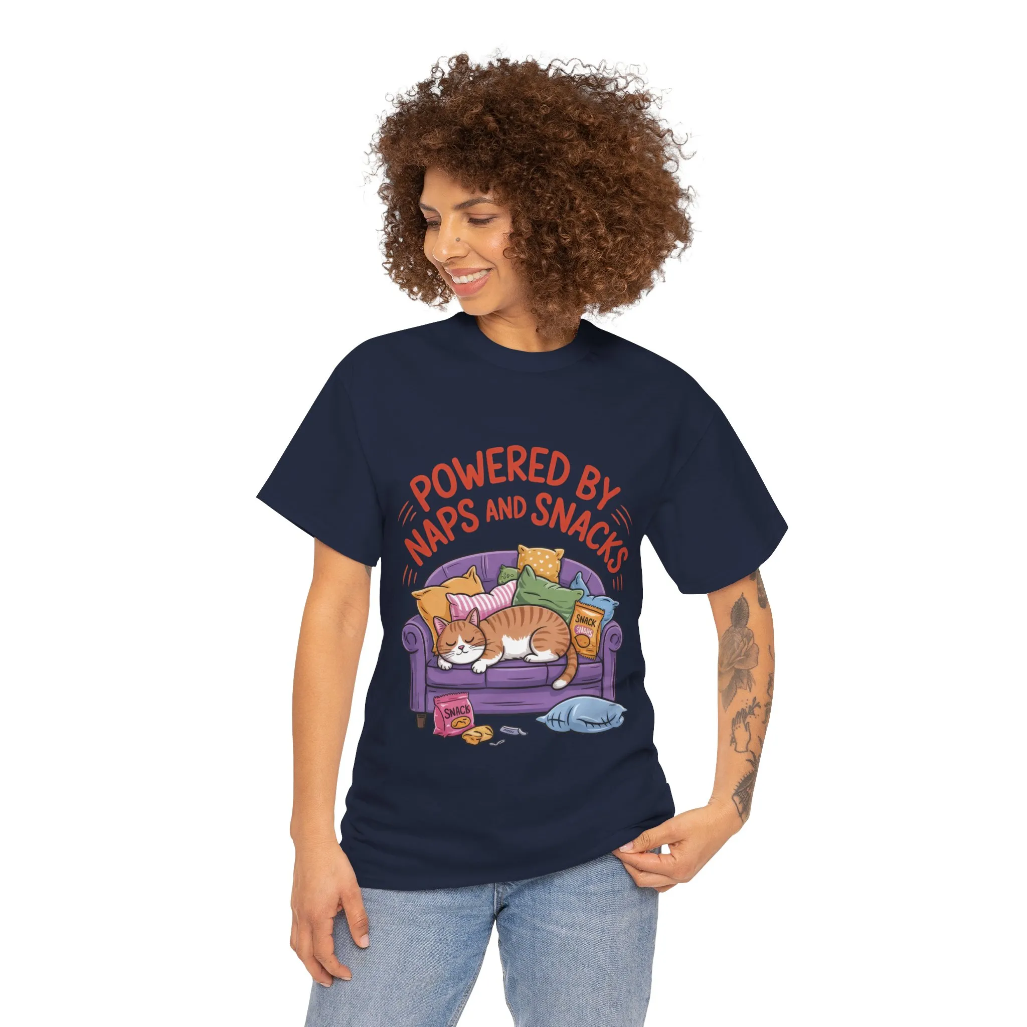 Powered by Naps and Snacks Cat T-Shirt, Funny Lazy Cat Lover Womens Tee, Cute Humor Shirt, Cozy Gift for Her, Cozy Cat Lover T-Shirt - Image 20