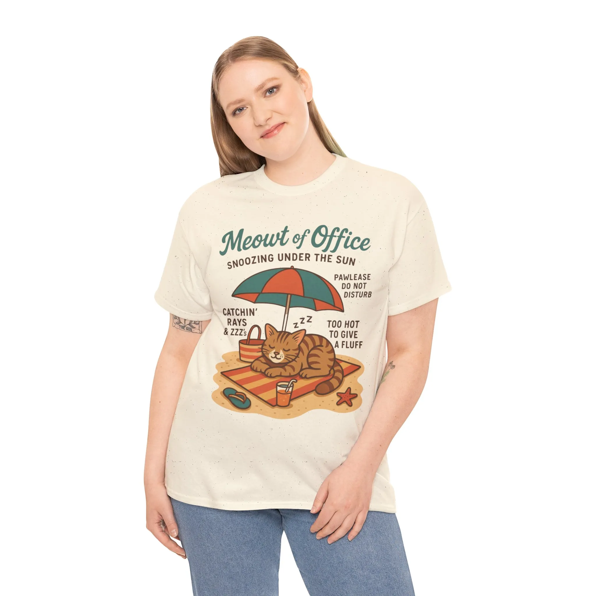 Cat Shirt, Cute Beach Cat Womens T-Shirt, Funny Summer Vacation Tee, Lazy Cat Humor Gift, Cat Lover T-Shirt, Vacation Humor Tee - Image 3