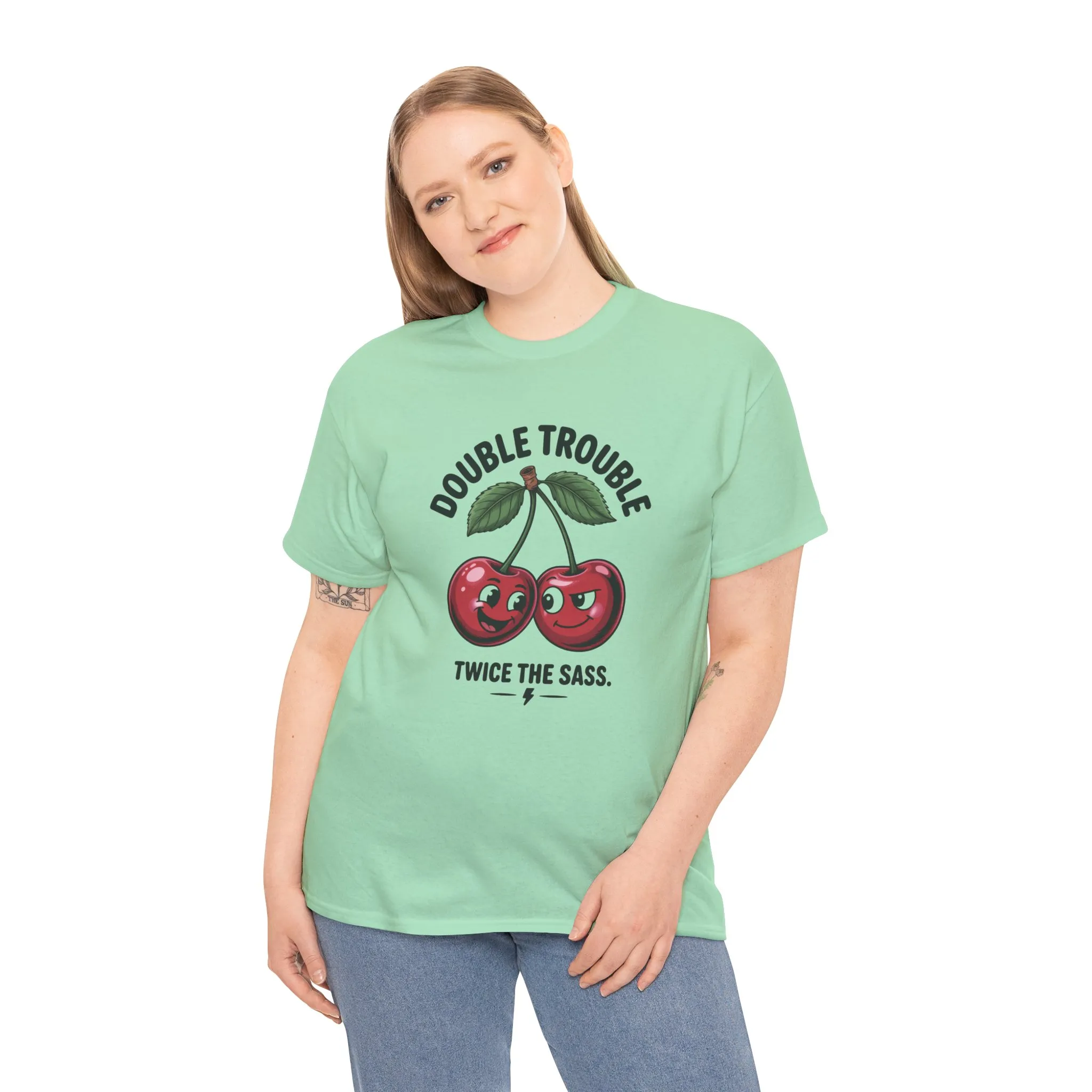 Double Trouble Cherry Graphic Tee, Funny Cute Womens T-Shirt, Twice the Sass Quote Shirt, Sassy Cherry Cartoon Gift - Image 15