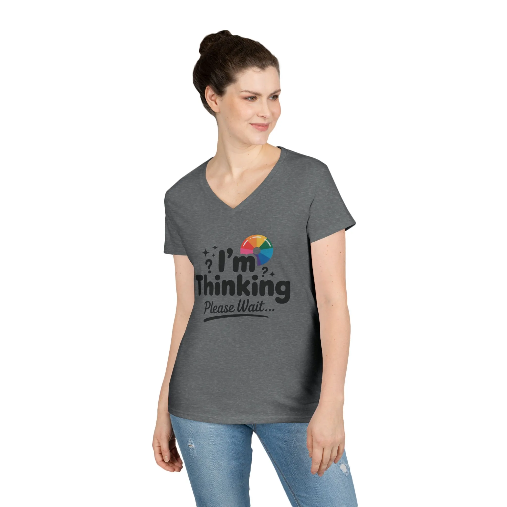 Funny - Im Thinking Please Wait - V-Neck T-Shirt for Women, Cute Geeky Gift for Introverts, Programmers, Designers, Fun Humor Shirt - Image 12