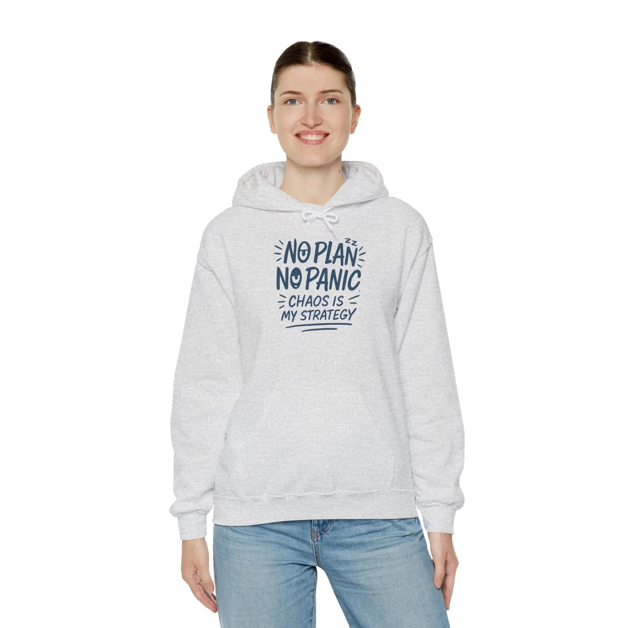 Chaos Is My Strategy Hooded Sweatshirt, Women's Pullover for Stress Relief, No Plan No Panic, Cute Winter Layering for Women, Humorous Gift - Image 12