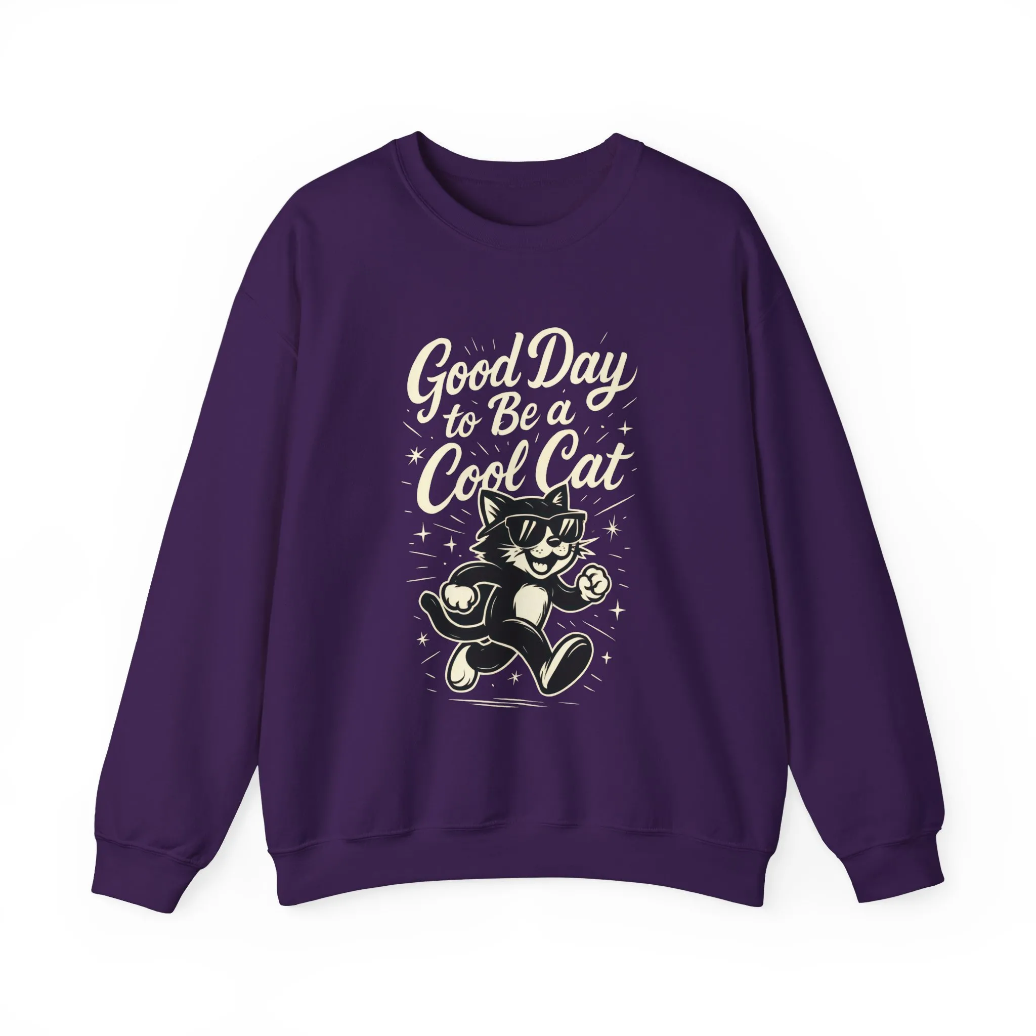 Funny Cool Cat Womens Crewneck Sweatshirt - Good Day to Be a Cool Cat Retro Kitty Pullover - Cute Cat Lover Sweater - Image 19