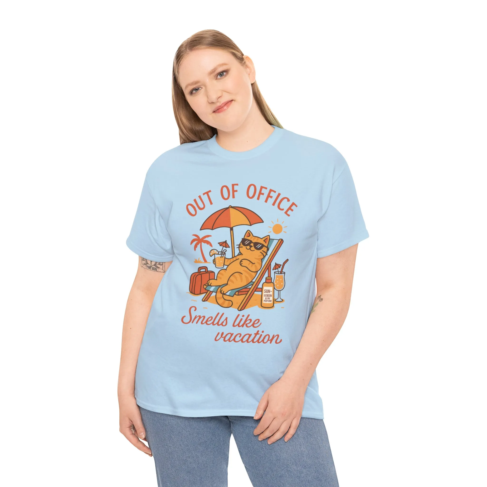 Cat Womens T-Shirt, Funny Vacation Tee with Cool Cat, Summer Beach Relax Shirt, Smells Like Vacation Gift for Her, Funny Cat Lover Gift - Image 15