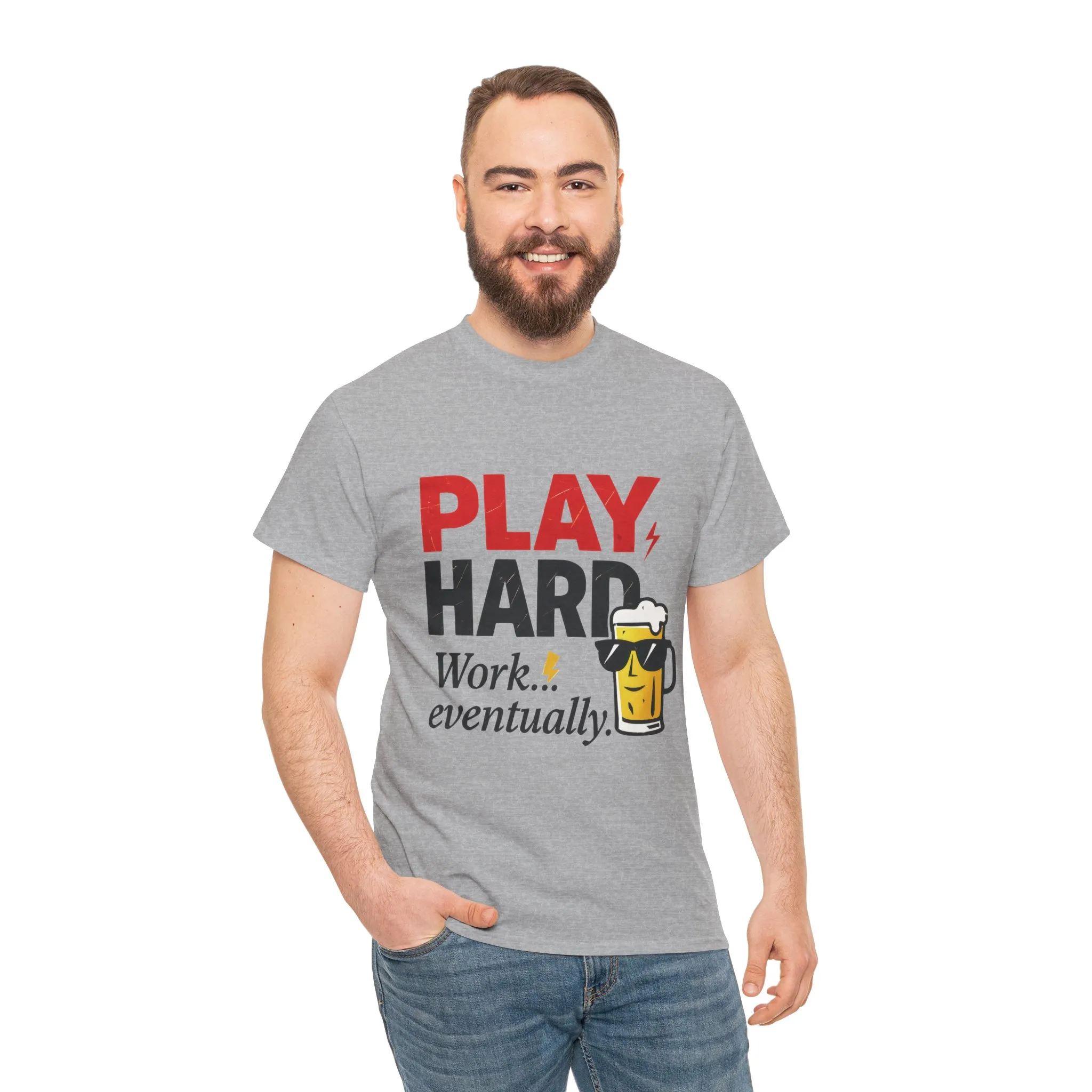 Play Hard Mens Heavy Cotton Tee, Perfect for Beer Lovers, Casual Hangouts, Parties, Gifts, and Relaxed Days - Image 29