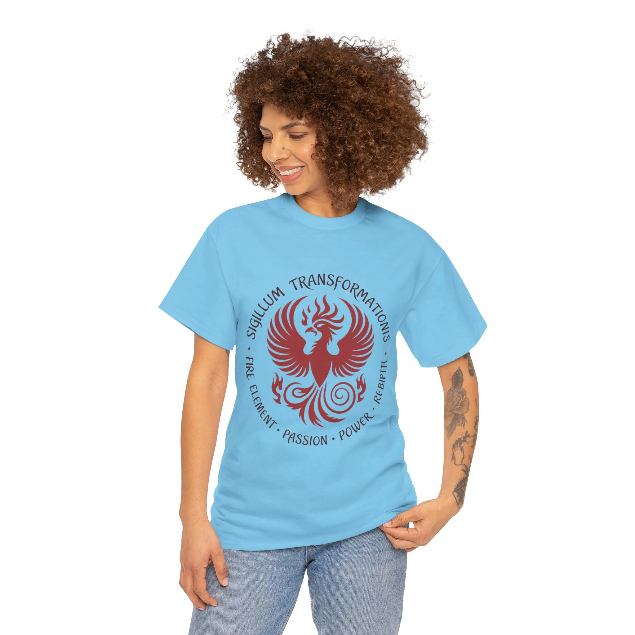 Phoenix Fire Element T-Shirt, Sigillum Transformationis Seal, Passion Power Rebirth Totem, Phoenix Symbol Unisex Tee, Spiritual Tee - Image 19