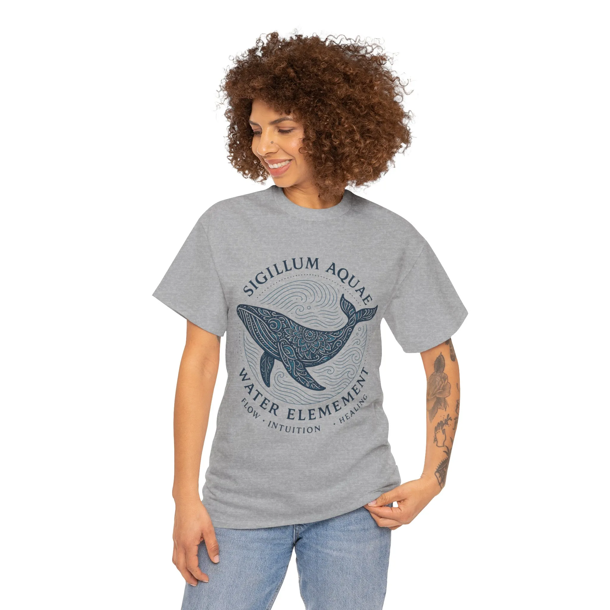 Water Element Whale Tee, Sigillum Aquae Symbol, Flow Intuition Healing, Spiritual Ocean Totem Tee, Nature Energy Shirt, Mindfulness Fashion - Image 10