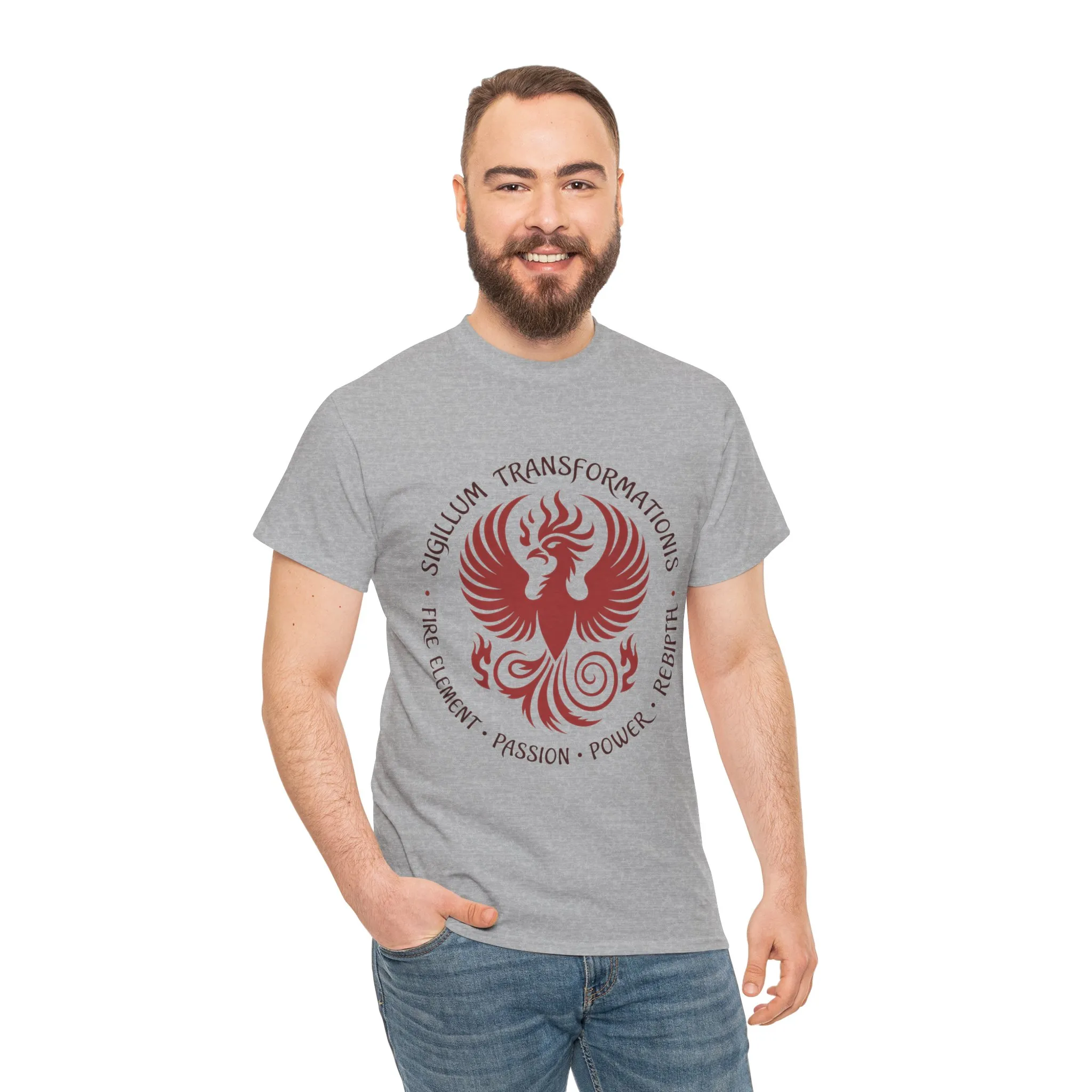 Phoenix Fire Element T-Shirt, Sigillum Transformationis Seal, Passion Power Rebirth Totem, Phoenix Symbol Unisex Tee, Spiritual Tee - Image 12