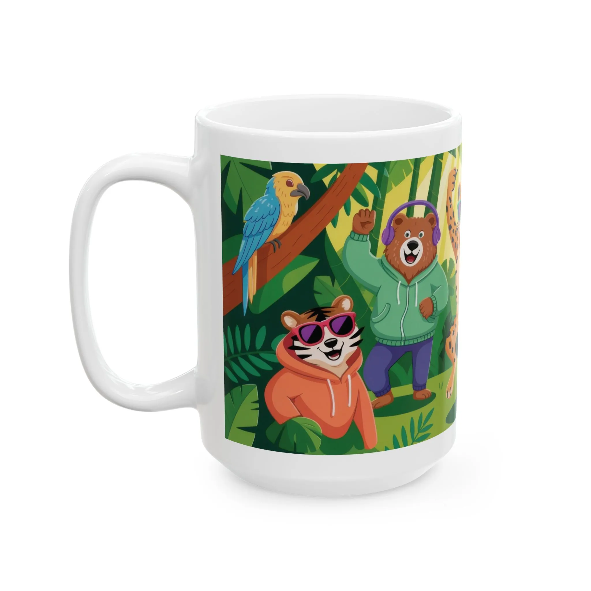 Vibrant Jungle Friends Mug 15oz, Fun Drinkware for Animal Lovers, Coffee Tea Mug, Gift for Kids, Birthday Party Favor, Nature Decor - Image 3