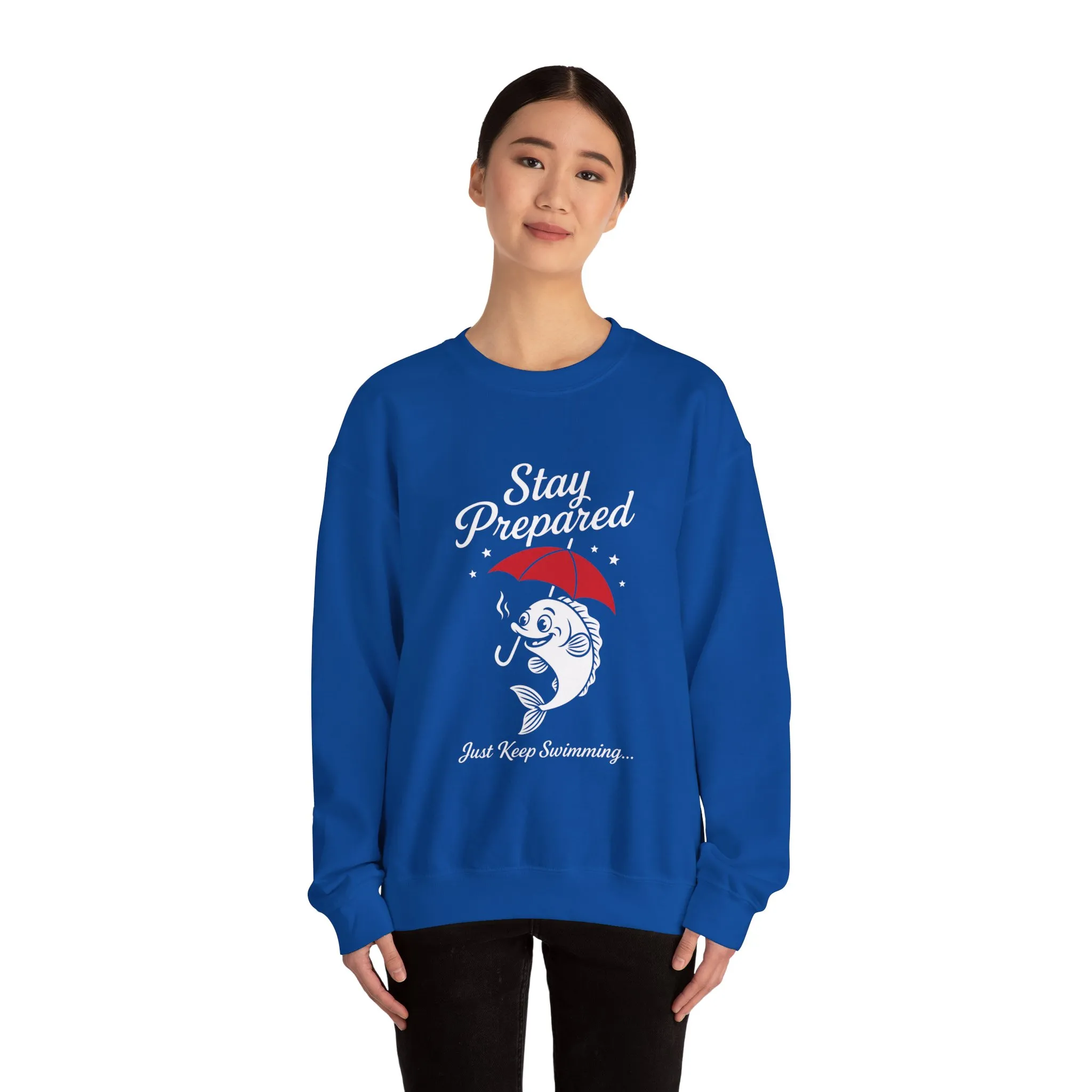 Funny Fish Womens Crewneck Sweatshirt - Stay Prepared Just Keep Swimming Nautical Pullover - Cozy Positive Gift, Fishing Humor - Image 14